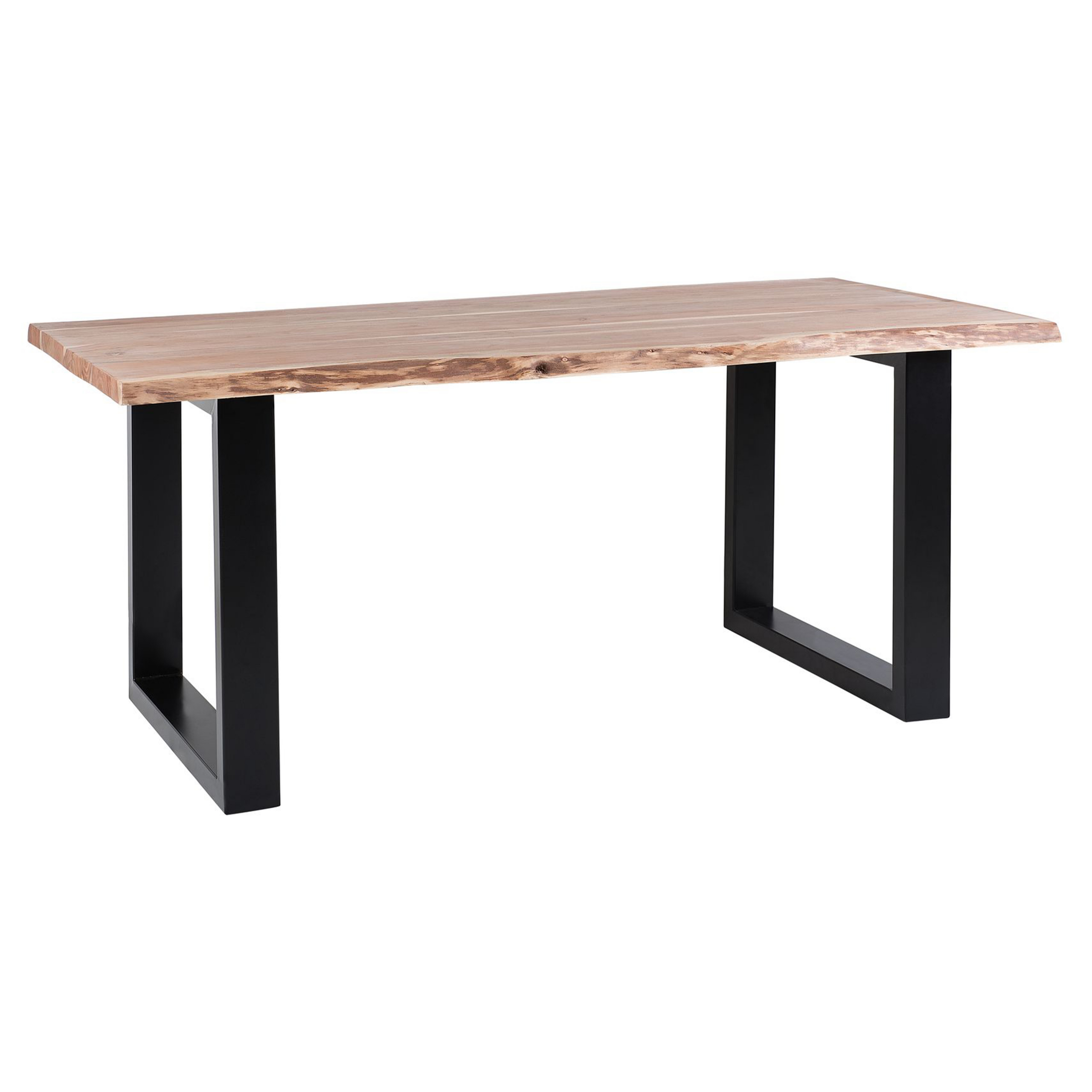 Beliani Dining Table Light Wood 180 x 94 cm Solid Wood Top Live Edge Black Metal Base Modern Industrial