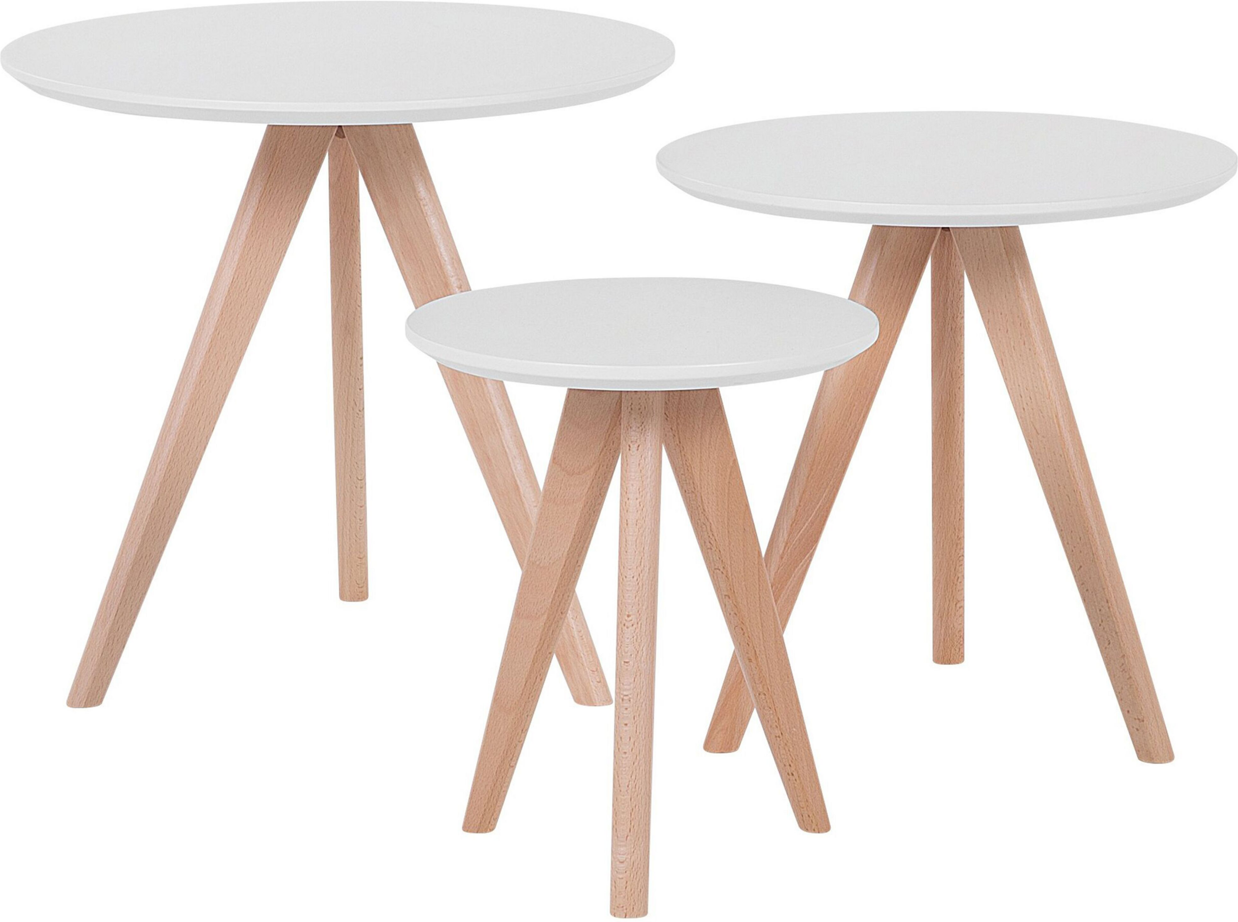 Beliani Nest of 3 Tables White Top Light Wood Tripod Base Scandinavian Style