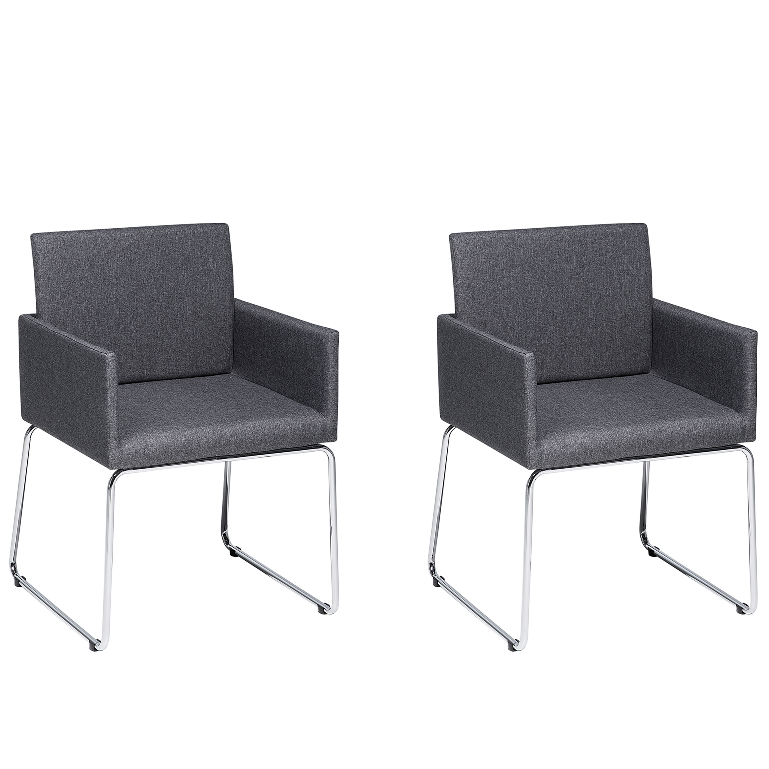 Beliani Set of 2 Dining Chairs Dark Grey Fabric Chromed Metal Legs Modern