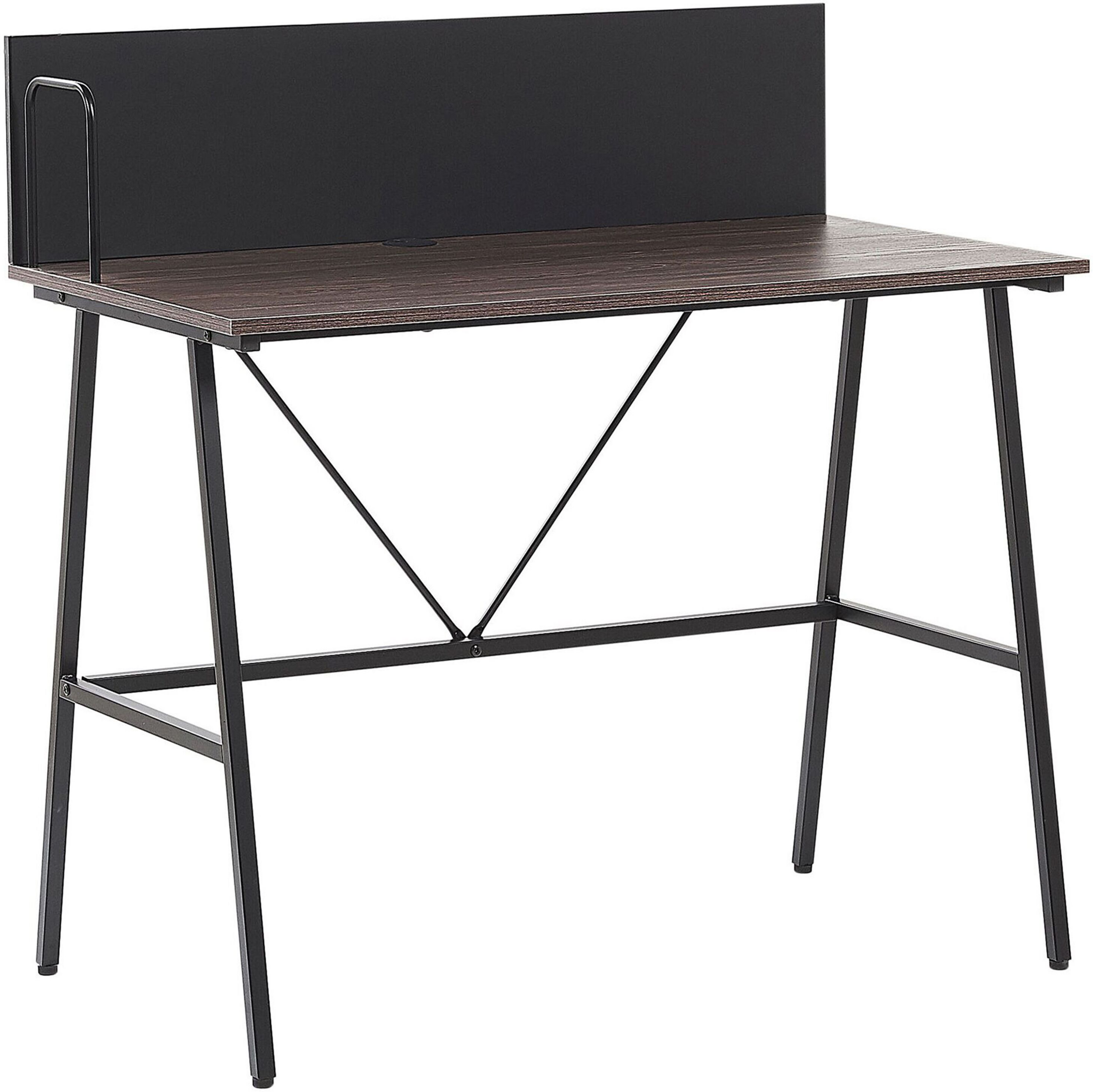 Beliani Home Office Desk Dark Wood Top 100 x 50 cm with Black Powder Coated Metal Frame