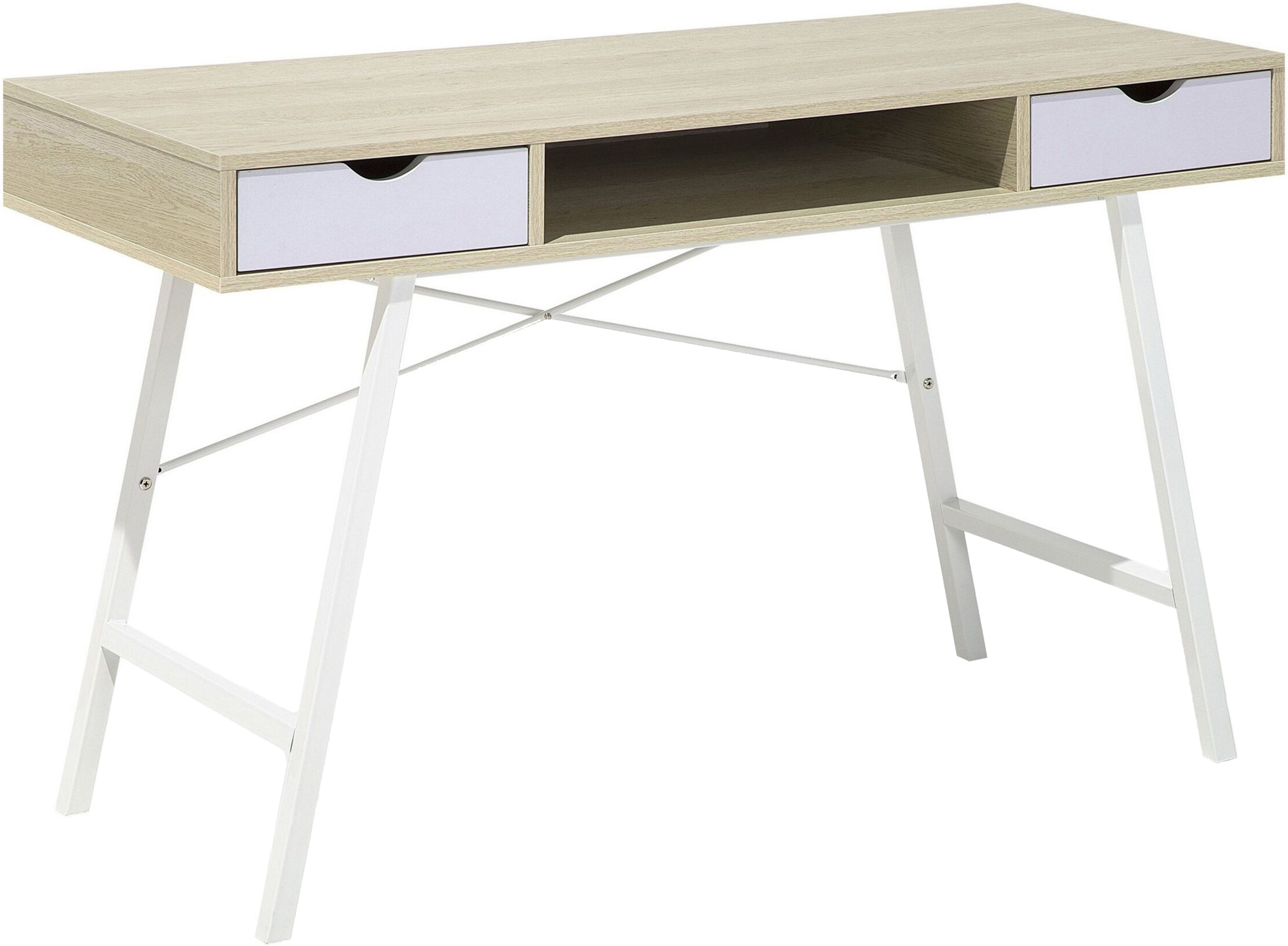 Beliani Office Desk Light Wood and White 120 x 48 cm 2 Drawers Scandinavian