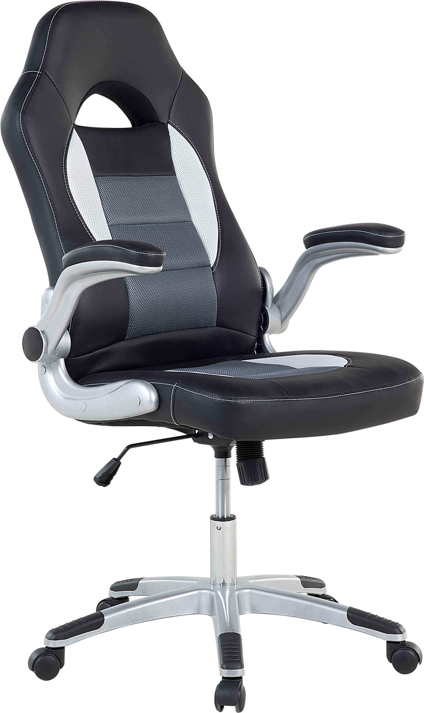 Beliani Office Chair Black Faux Leather Swivel Adjustable Height Tilting on Castors Gaming Chair Modern