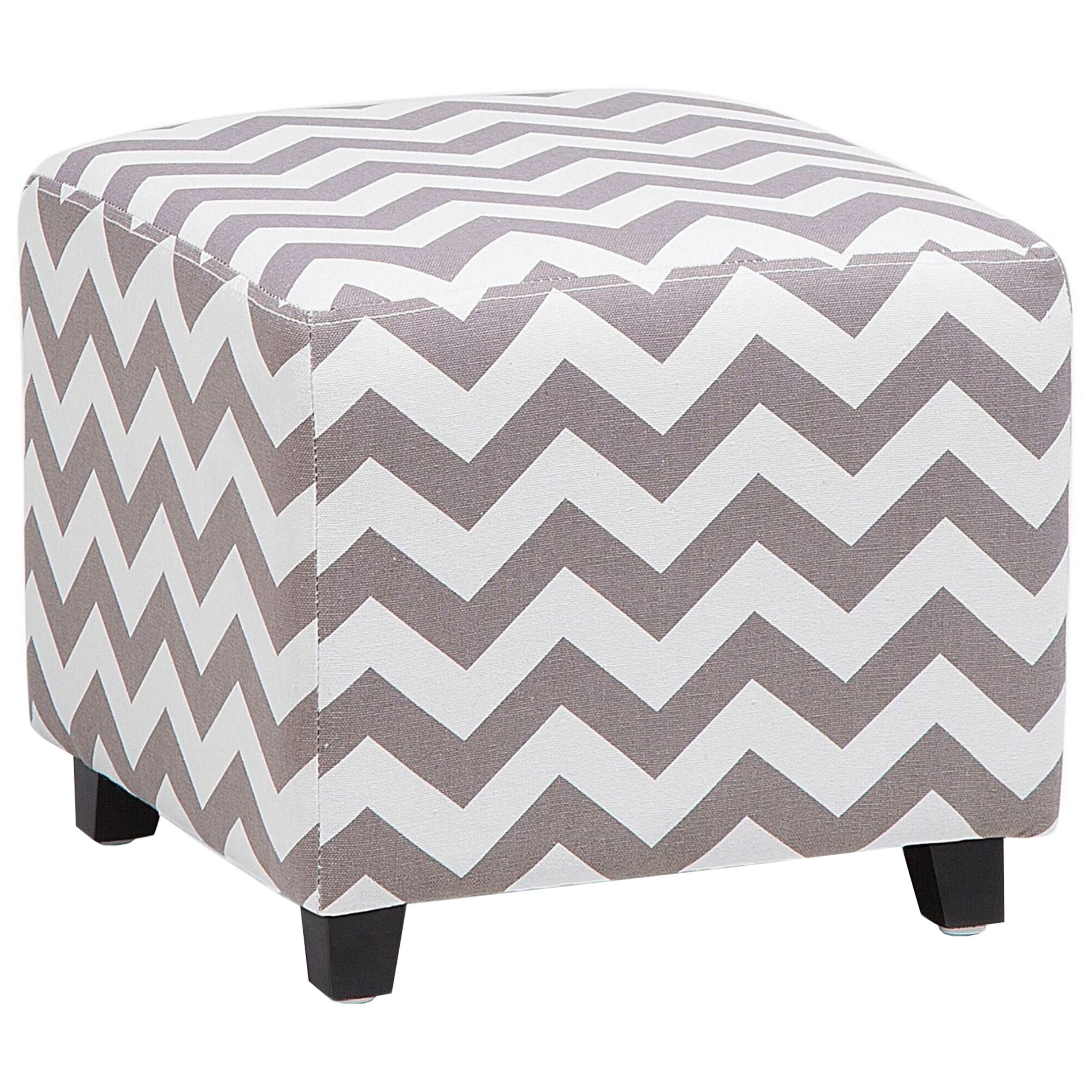 Beliani Footstool Grey Fabric Upholstery 37 x 37 cm Square Seat Chevron Pattern