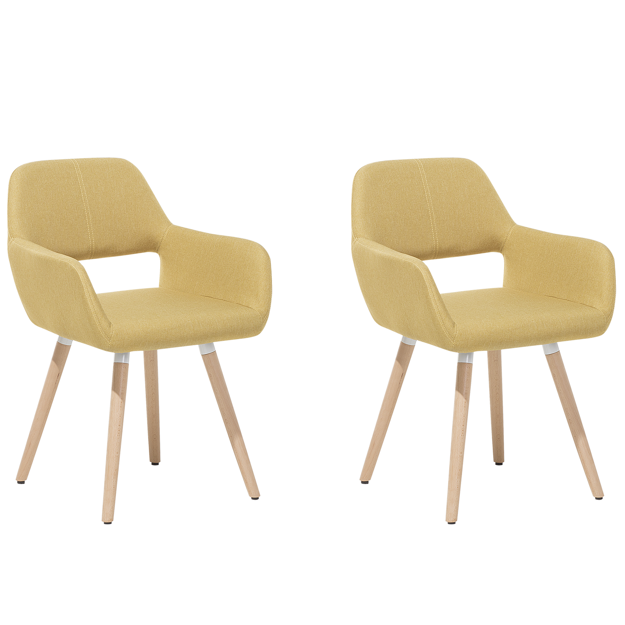 Beliani Set of 2 Dining Chairs Yellow Fabric Upholstery Light Wood Legs Modern Eclectic Style