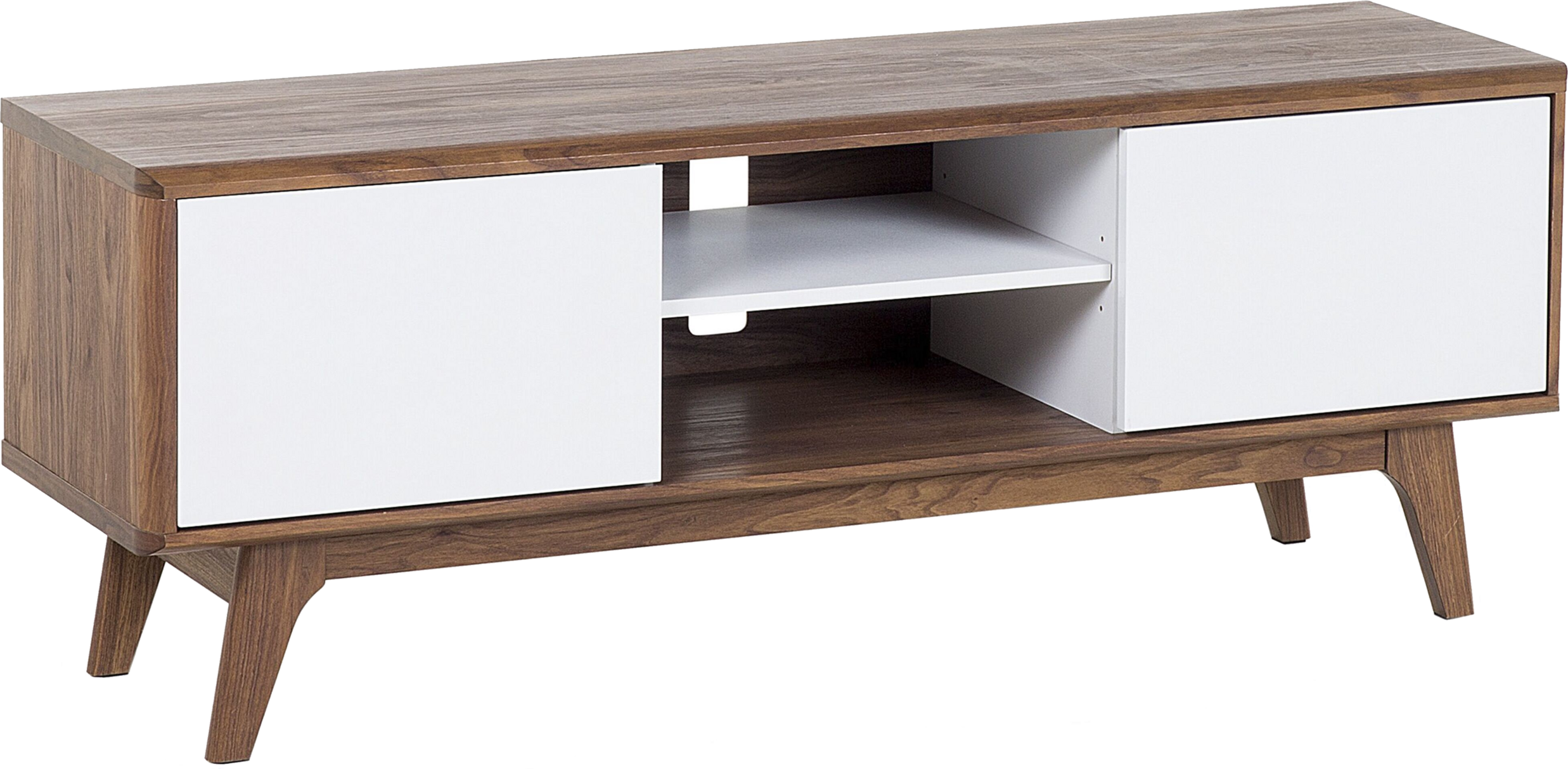 Beliani TV Stand Dark Wood White Storage Shelf Cable Management Modern