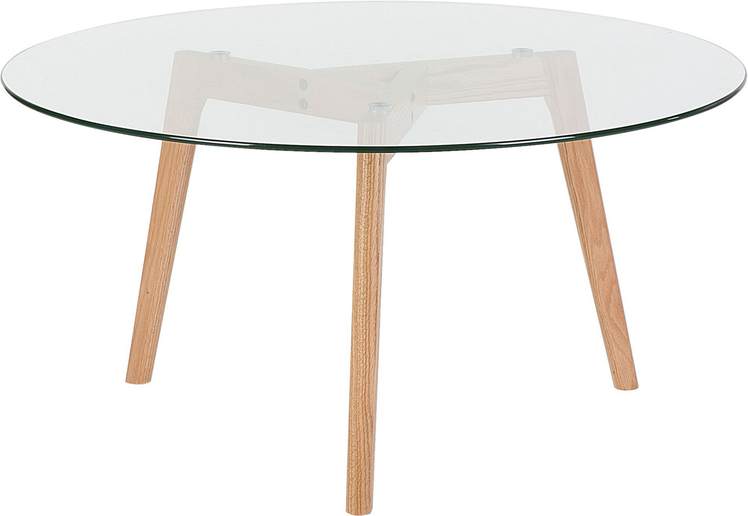 Beliani Coffee Table Transparent Round Glass Top 3 Light Wood Legs Scandinavian Minimalist