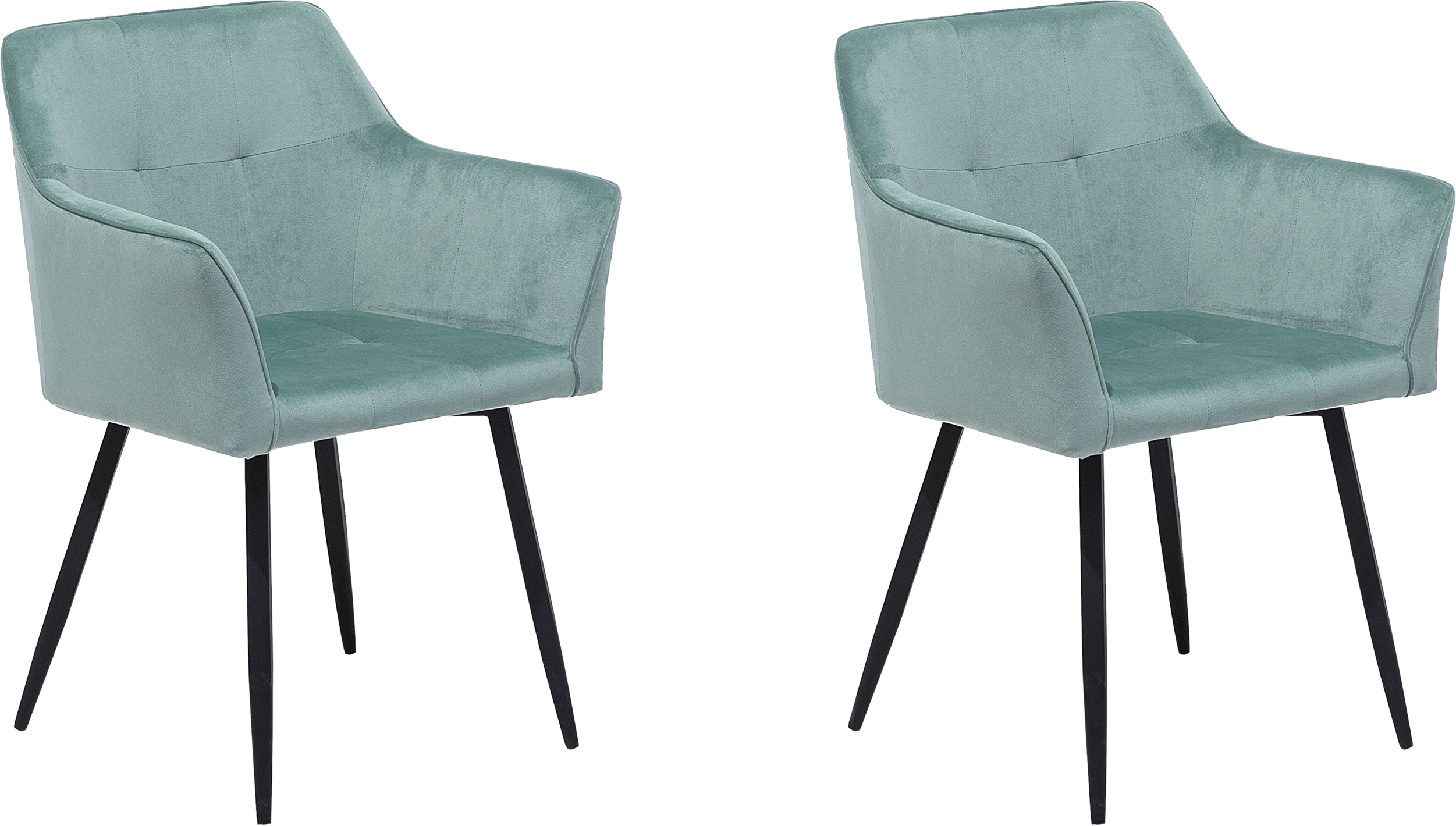 Beliani Set of 2 Dining Chairs Mint Green Velvet Upholstered Seat with Armrests Black Metal Legs