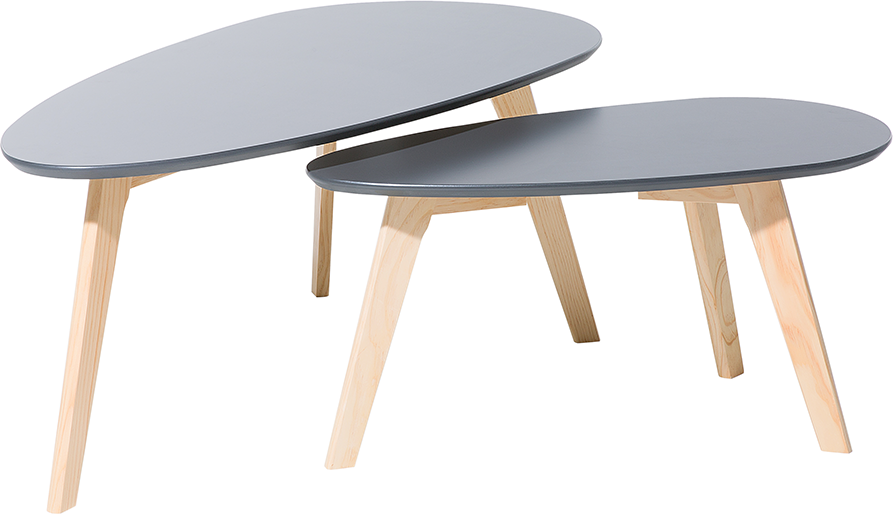 Beliani Nest of 2 Tables Grey Oval Top Wooden Legs Coffee Table Set Minimalist Scandinavian