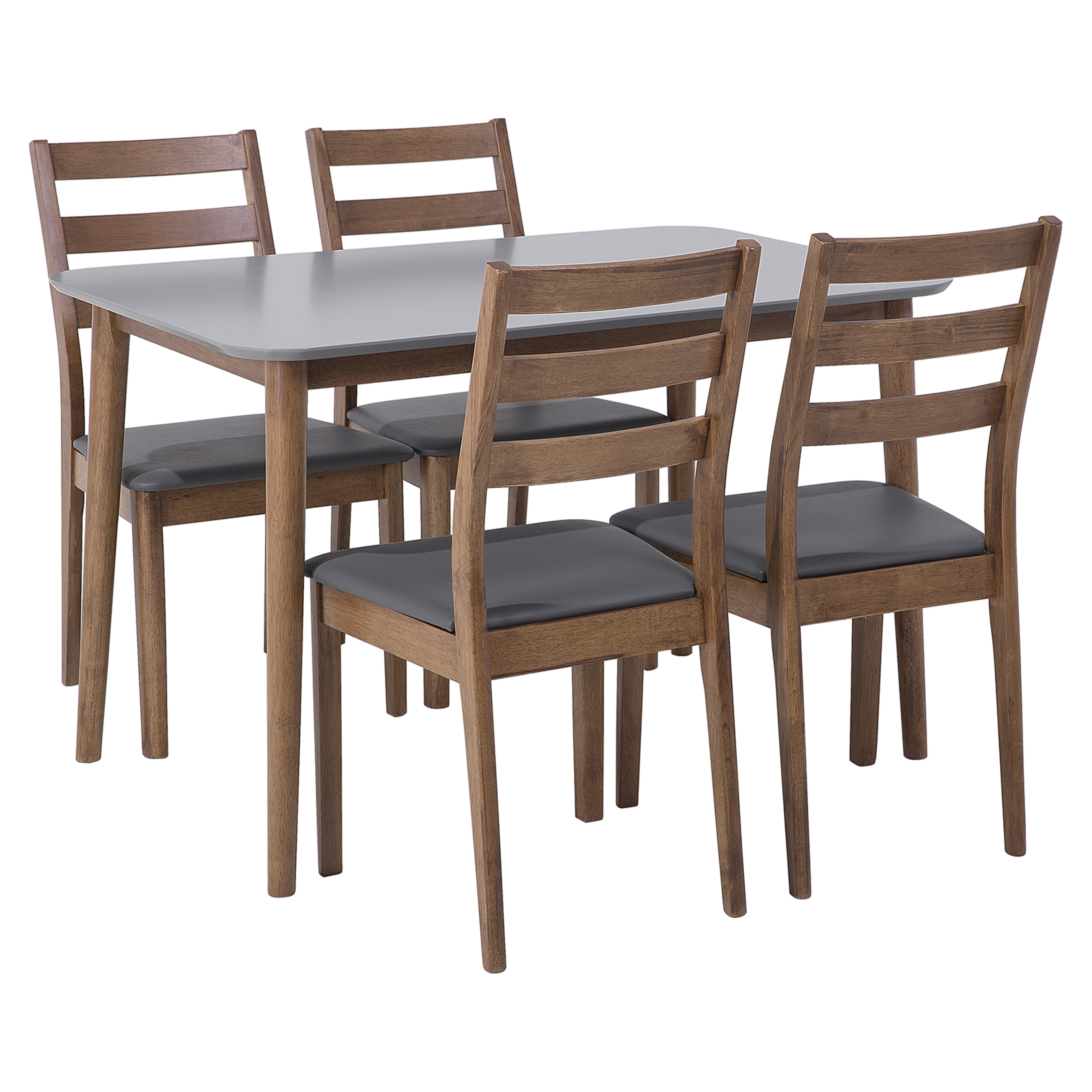 Beliani Dining Set Dark Solid Wood Grey Top Faux Leather Seats 4 Seater 118 x 77 cm