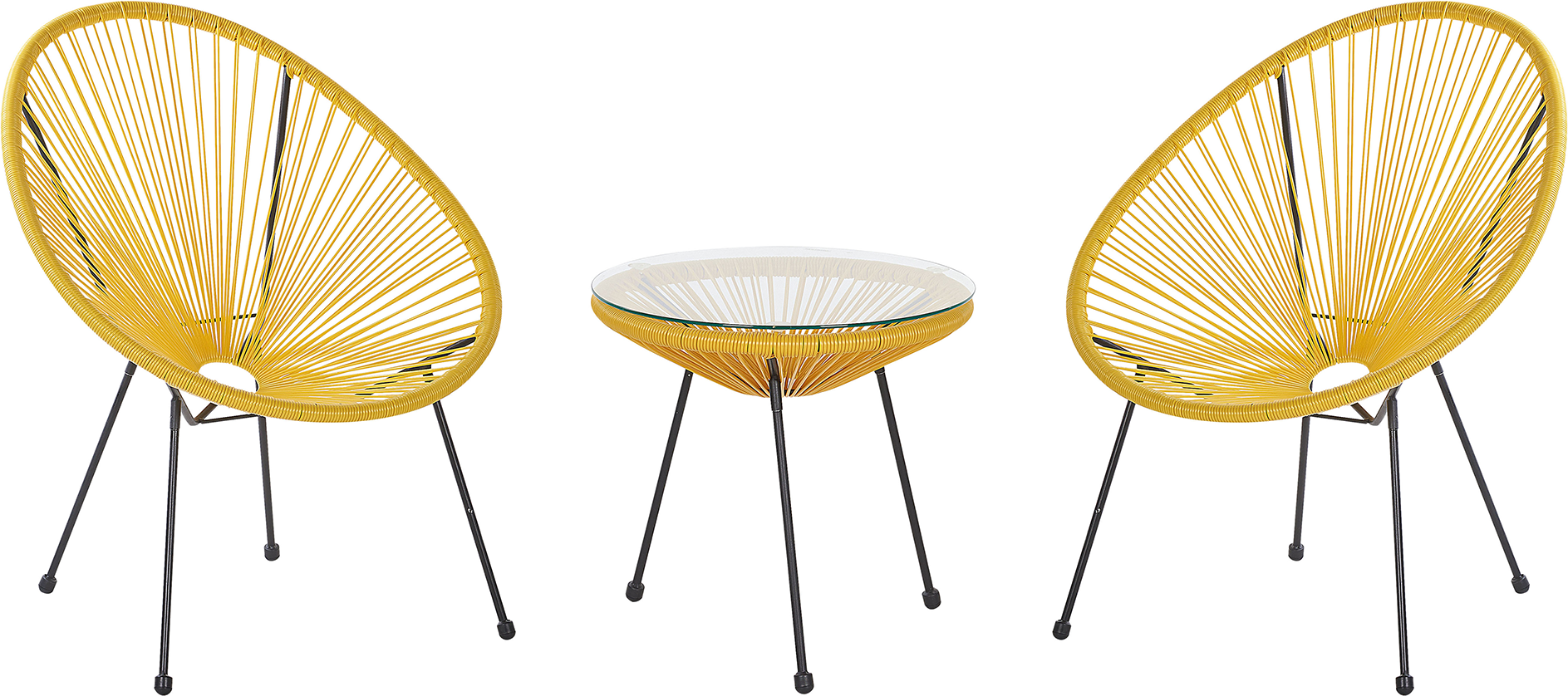 Beliani Bistro Set Yellow PE Rattan 3 Piece 2 Seater Modern