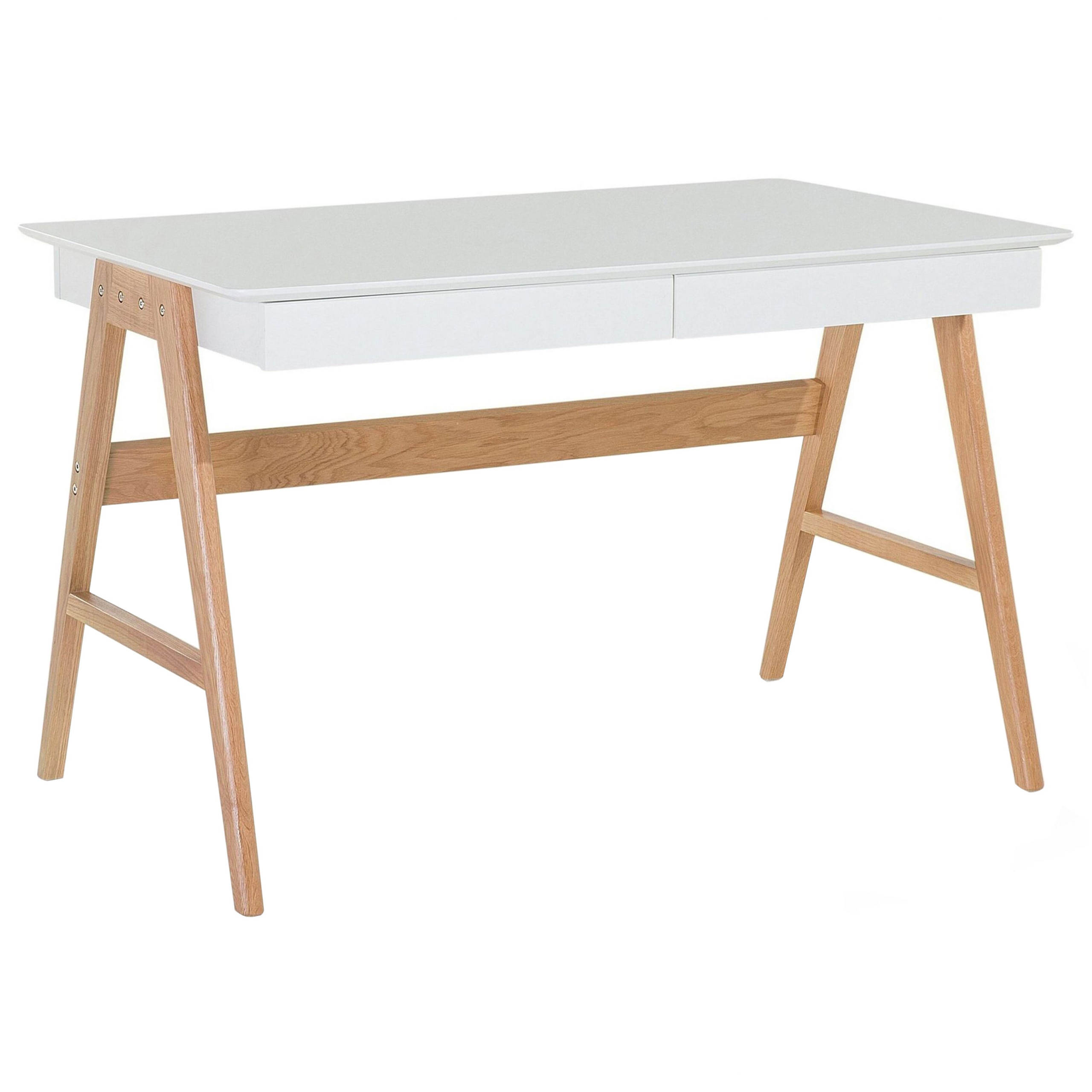 Beliani Office Desk White 120 x 75 cm Lacquered Top 2 Drawers Scandinavian