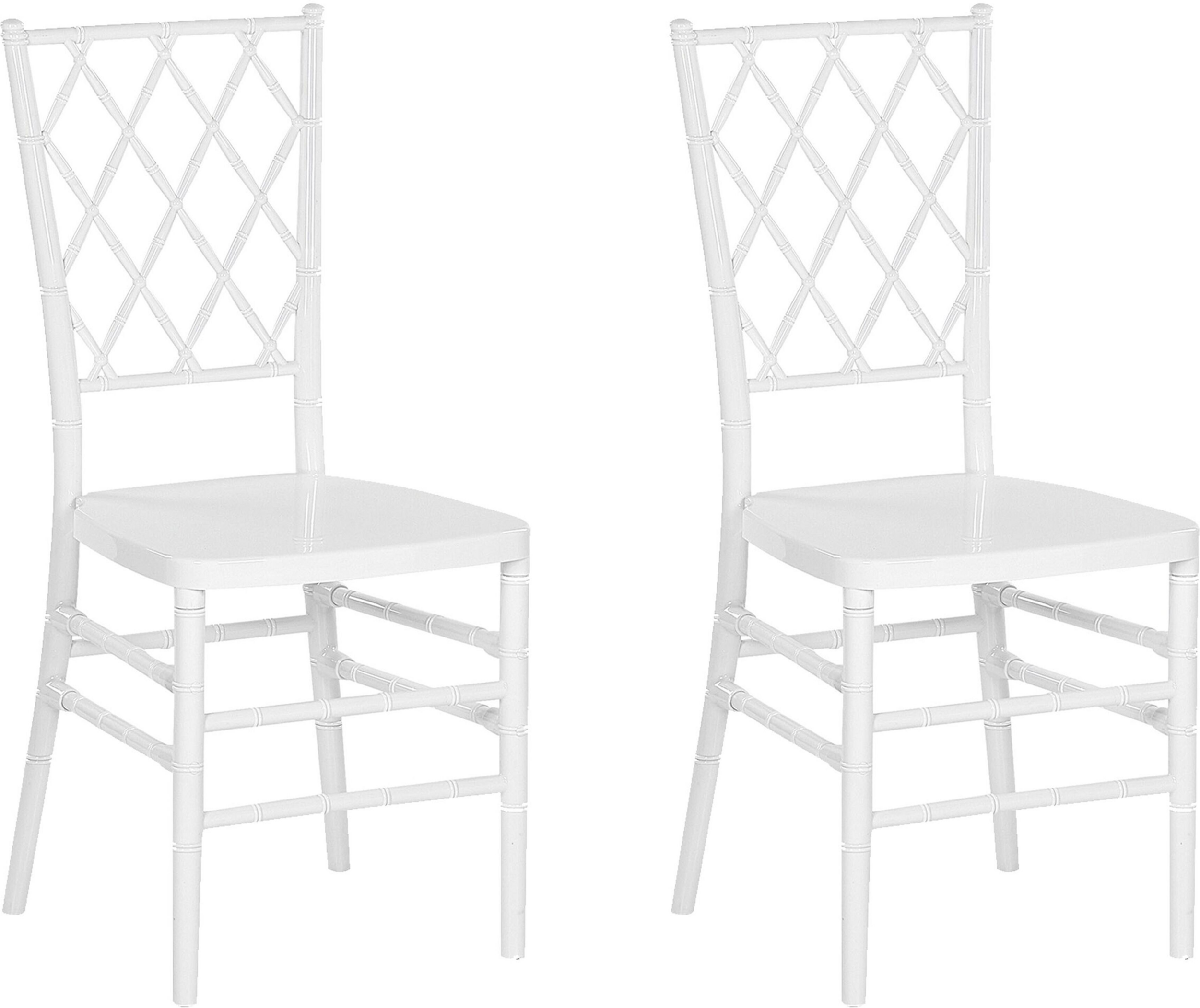 Beliani Set of 2 Dining Chairs White Synthetic Slatted Back Armless Vintage Modern Design