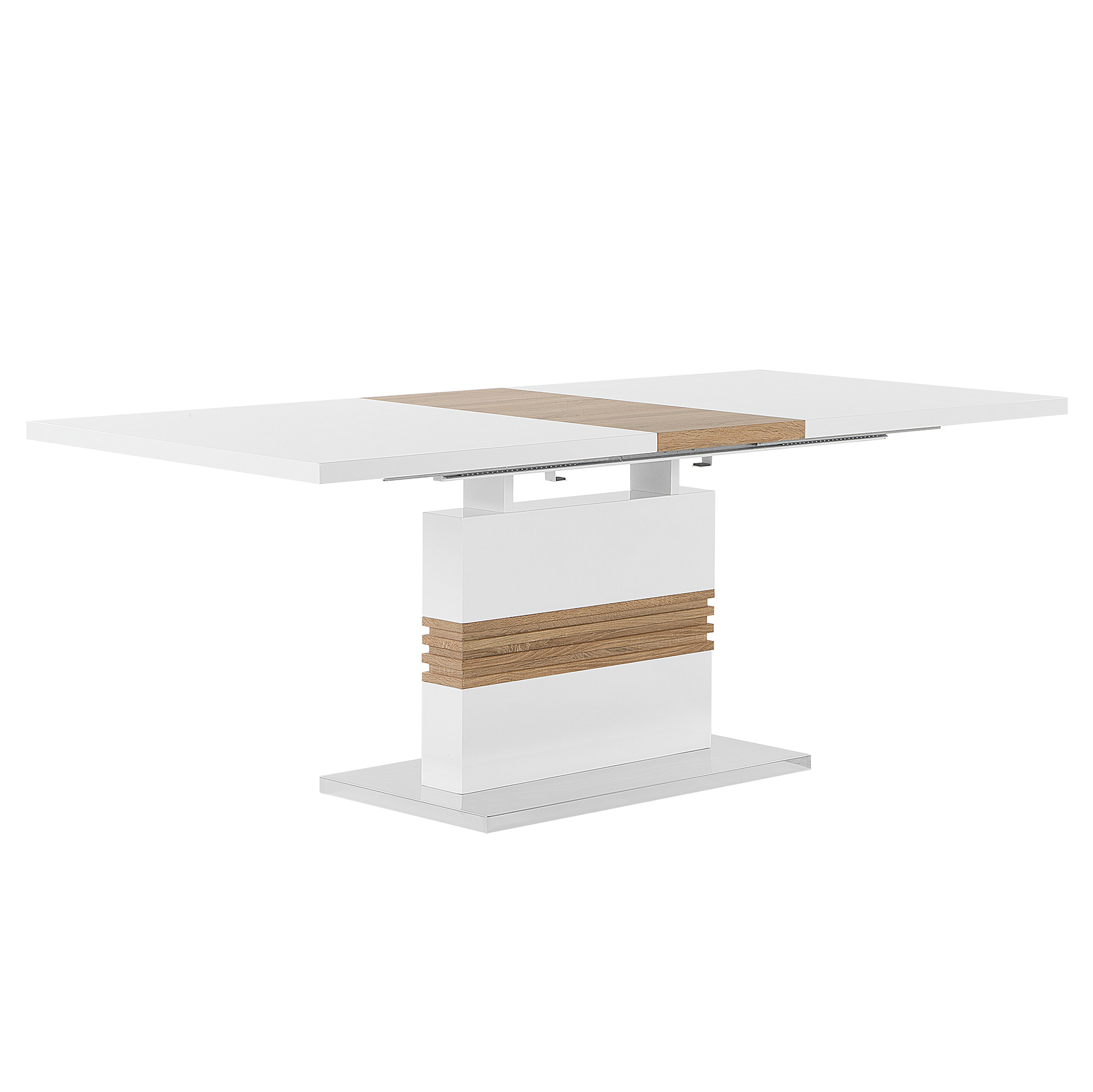 Beliani Dining Table White Wood 160 x 90 cm Extendable Top Pedestal Leg Modern