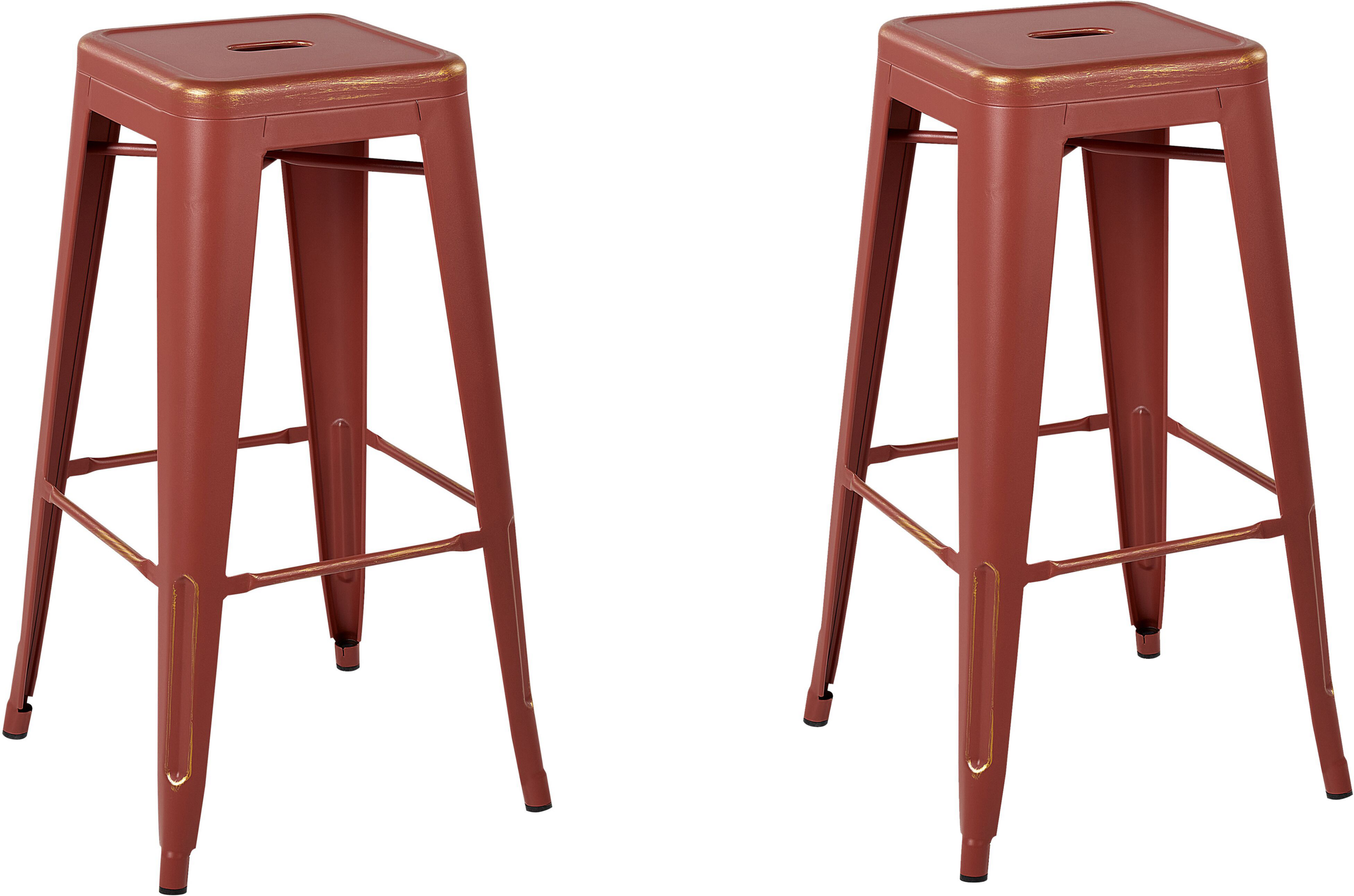 Beliani Set of 2 Bar Stools Red with Gold Metal 76 cm Stackable Counter Height Industrial