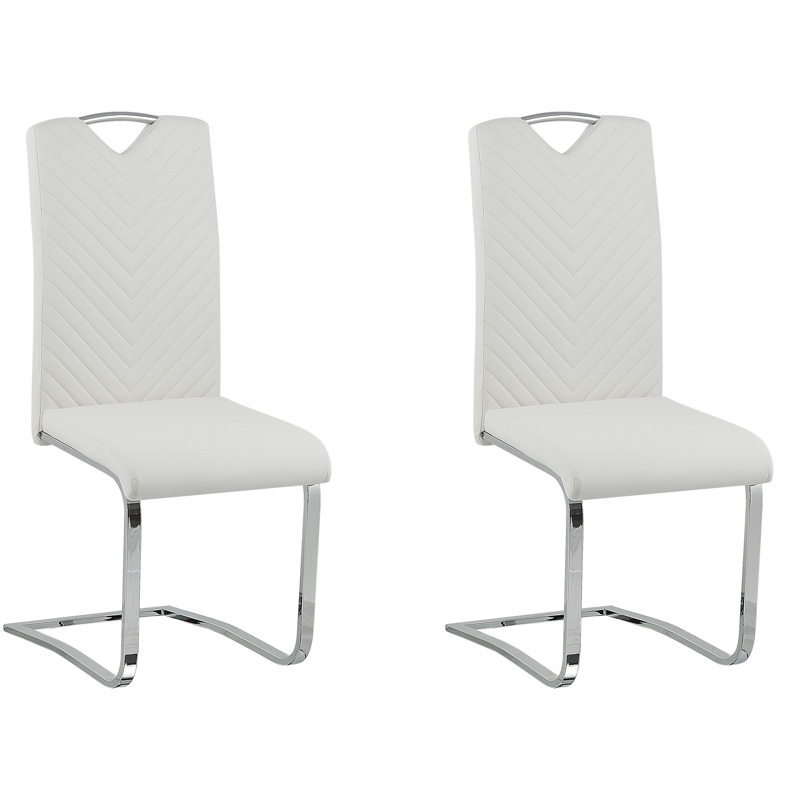 Beliani Set of 2 Dining Chairs Off-White Faux Leather Upholstered Seat High Back Cantilever Conference Room Modern