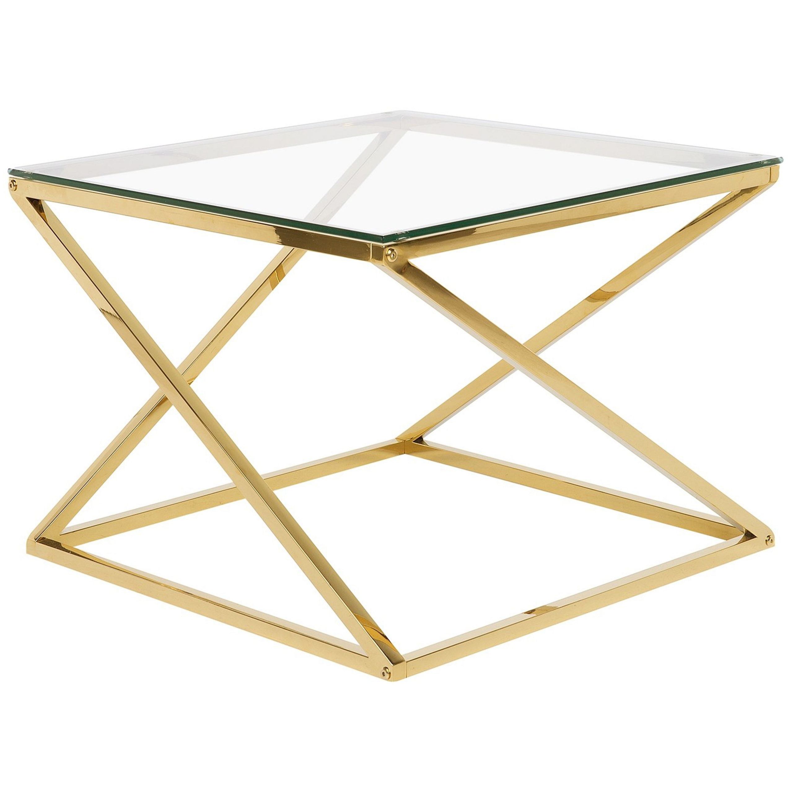 Beliani Coffee Table Gold Steel Frame Glass Square Top Geometric Glam Design