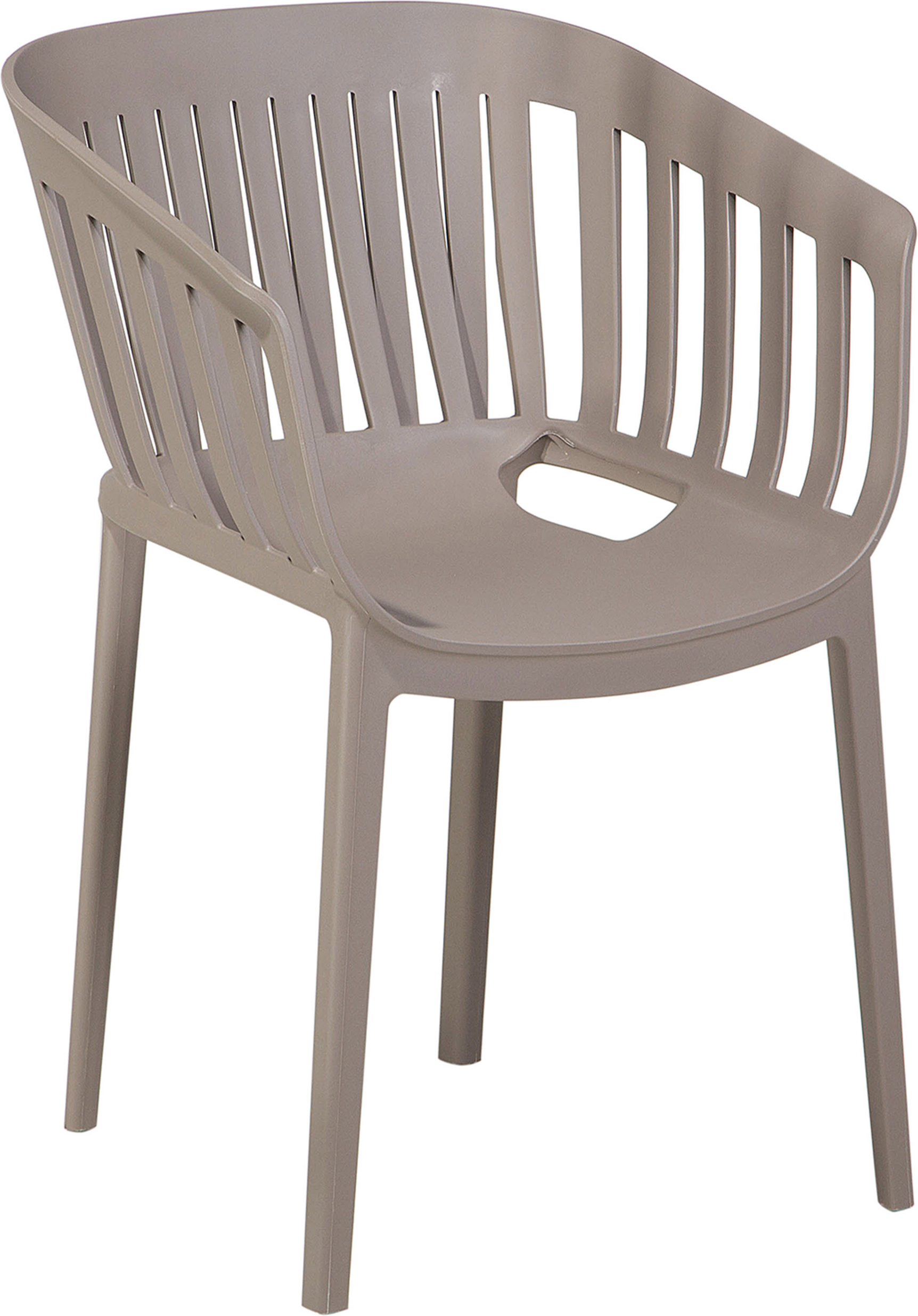 Beliani Dining Chair Taupe Indoor Outdoor Stackable Curved Slatted Back