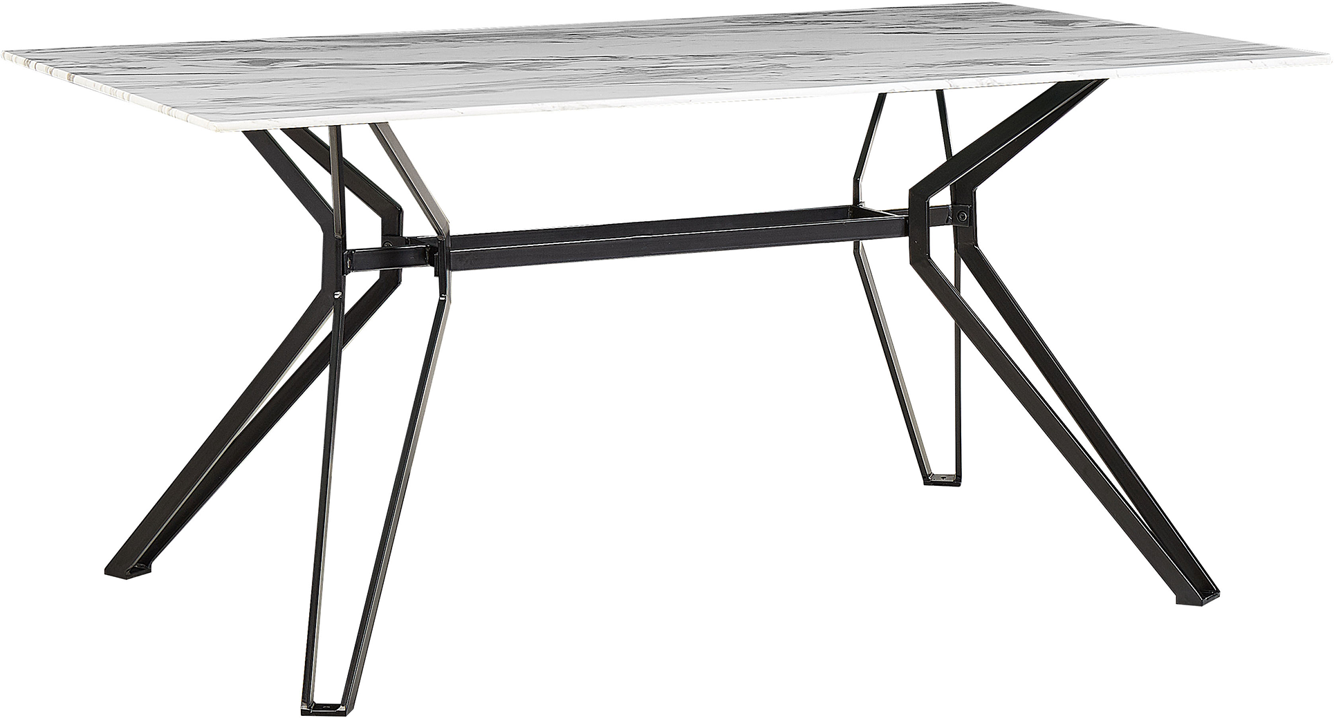 Beliani Dining Table Marble Effect Veneer Black Metal Legs Tempered Glass Top Rectangular 160 x 90 cm Modern Design