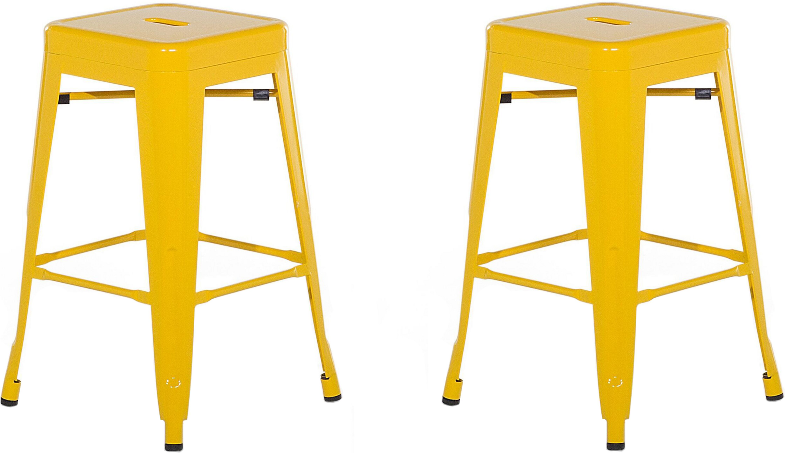 Beliani Set of 2 Bar Stools Yellow Metal 60 cm Stackable Counter Height Industrial