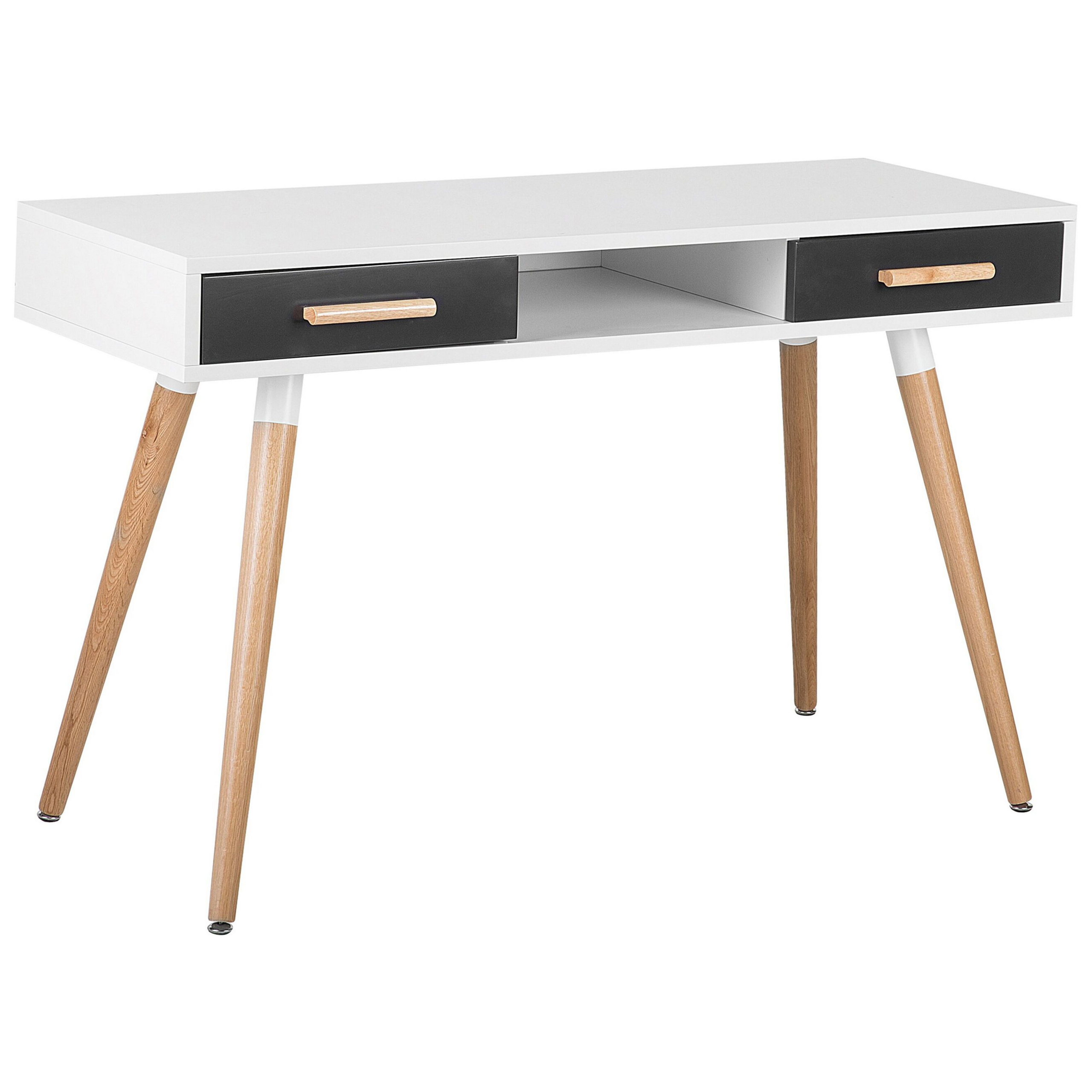Beliani Desk White Grey 120 x 45 cm 2 Drawers Shelf Solid Wood Legs Contemporary