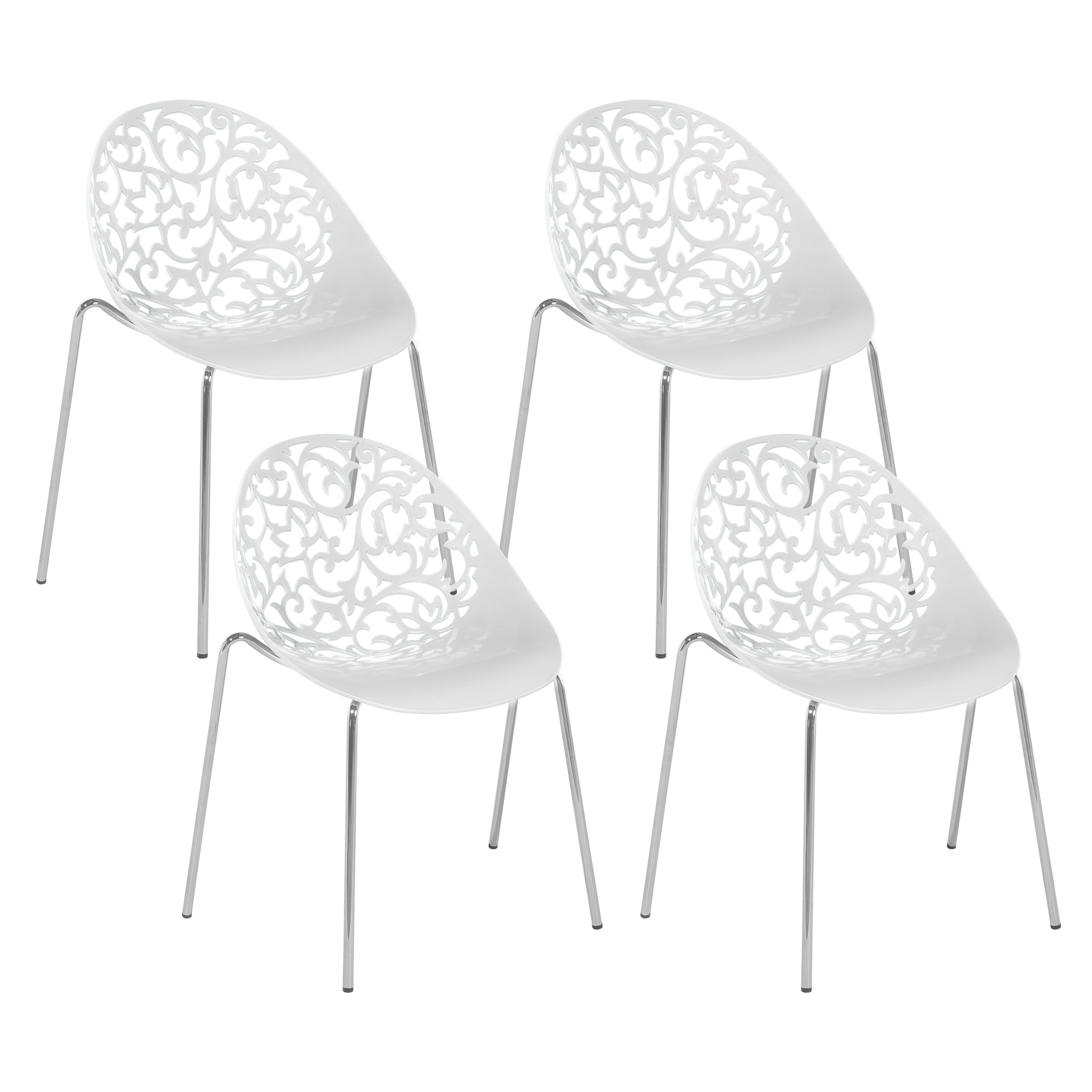 Beliani Set of 4 Dining Chairs White Plastic Cut Out Modern