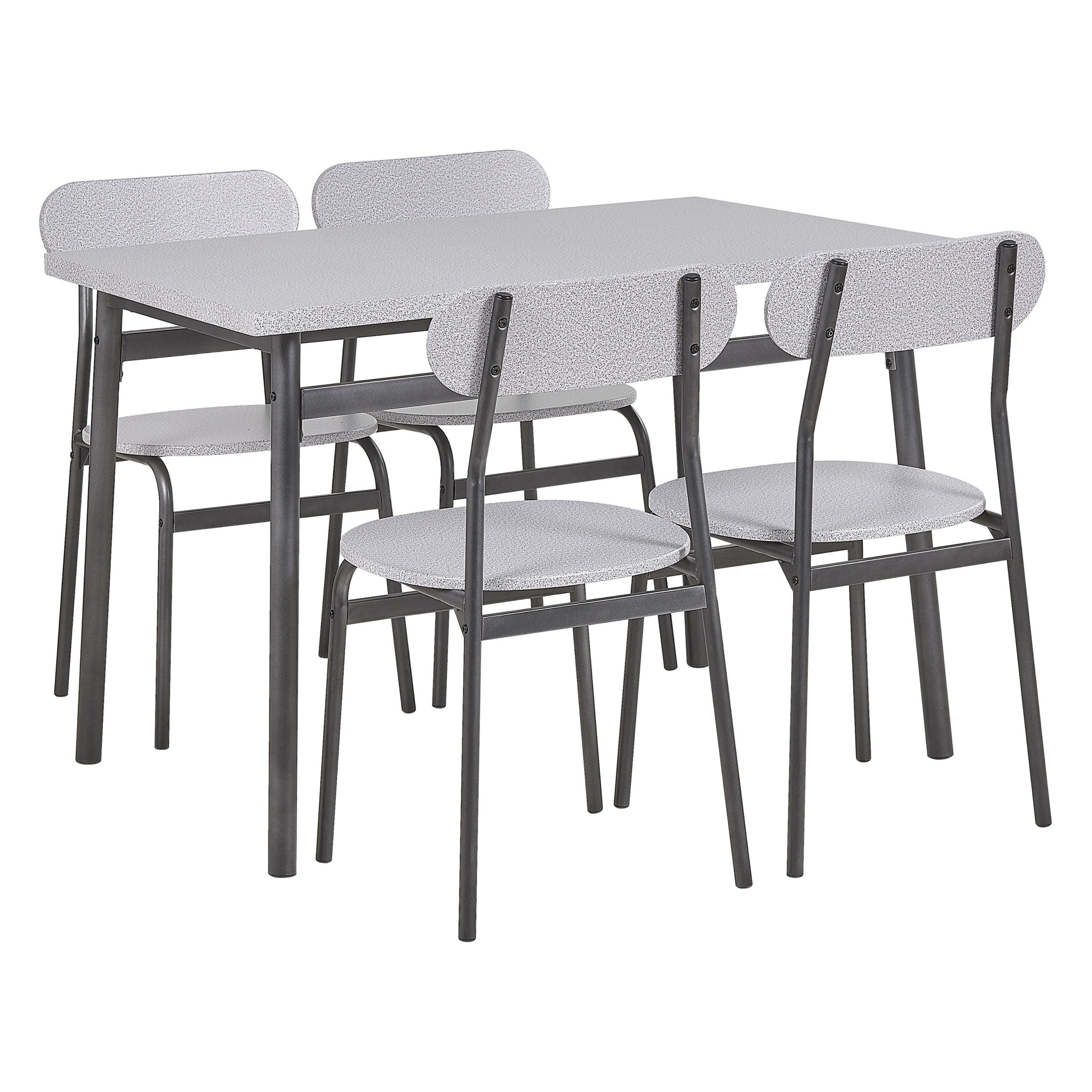 Beliani Dining Set Grey Top Black Steel Legs Rectangular Table 110 x 70 cm 4 Chairs Modern