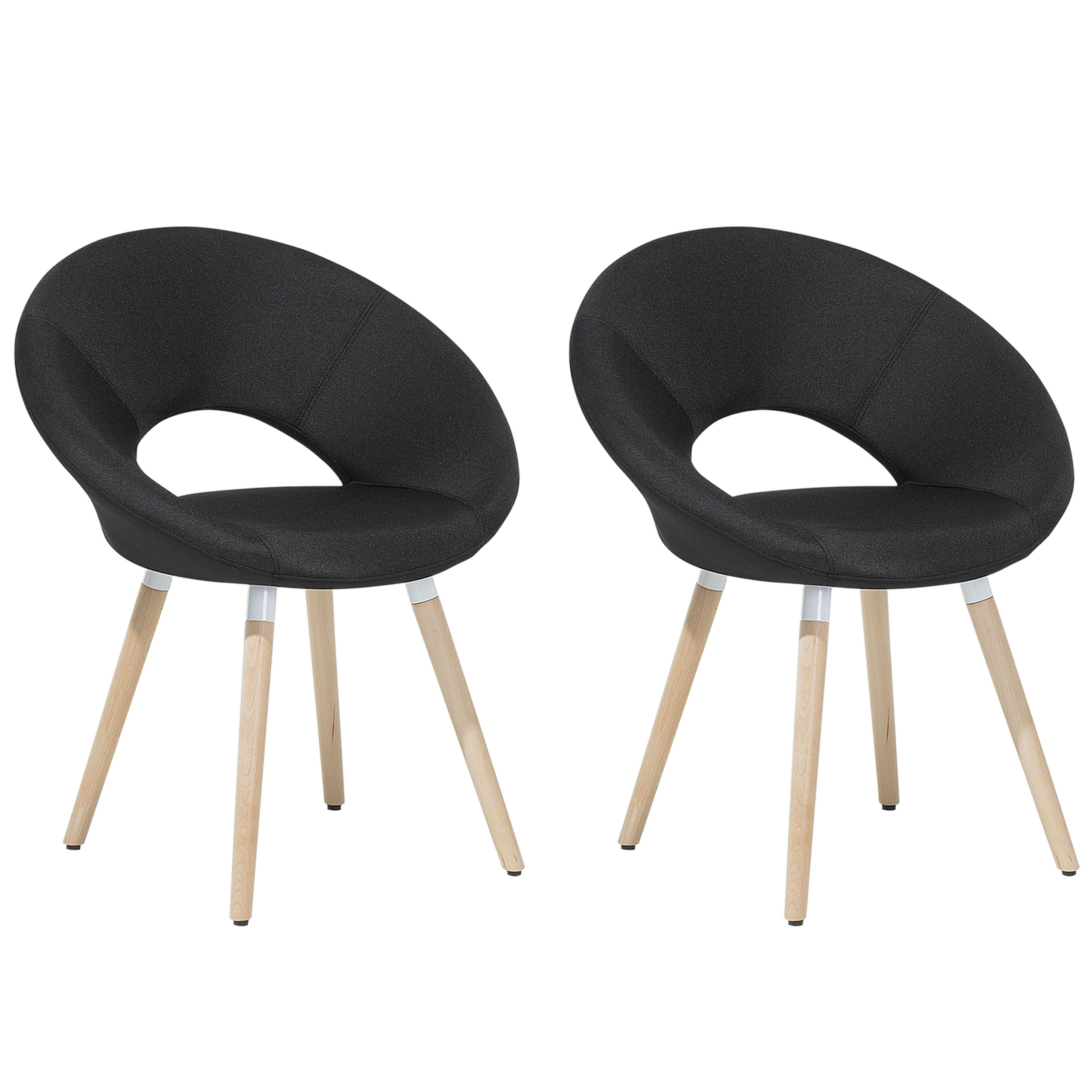 Beliani Set of 2 Dining Chairs Black Fabric Upholstery Light Wood Legs Modern Eclectic Style