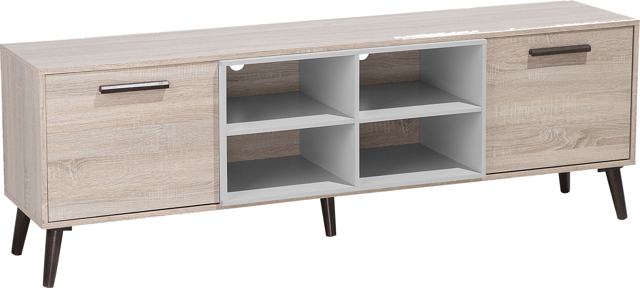 Beliani TV Stand Light Wood with Grey for up to 78ʺ TV Media Unit with 2 Cabinets Shelves