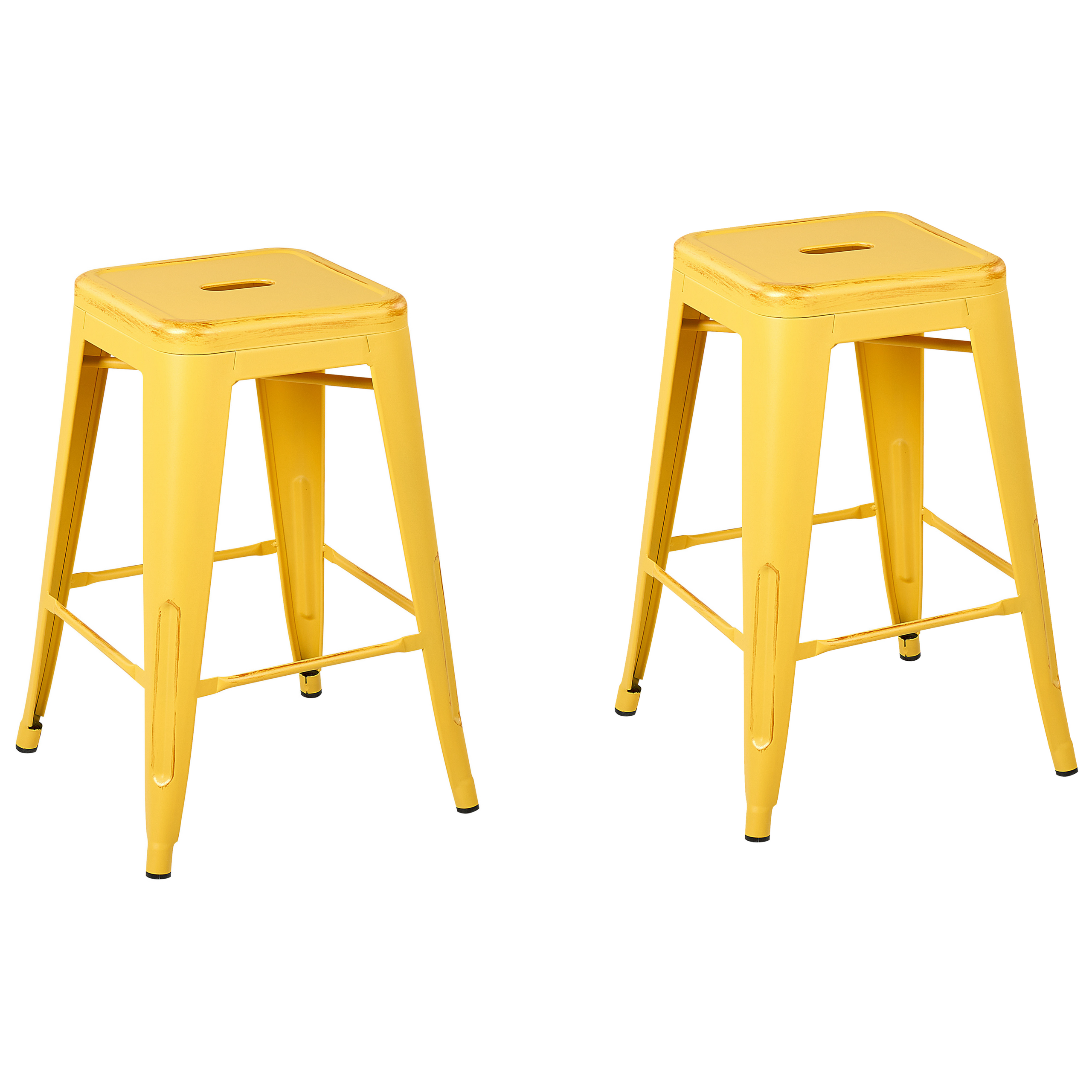 Beliani Set of 2 Bar Stools Yellow with Gold Metal 60 cm Stackable Counter Height Industrial