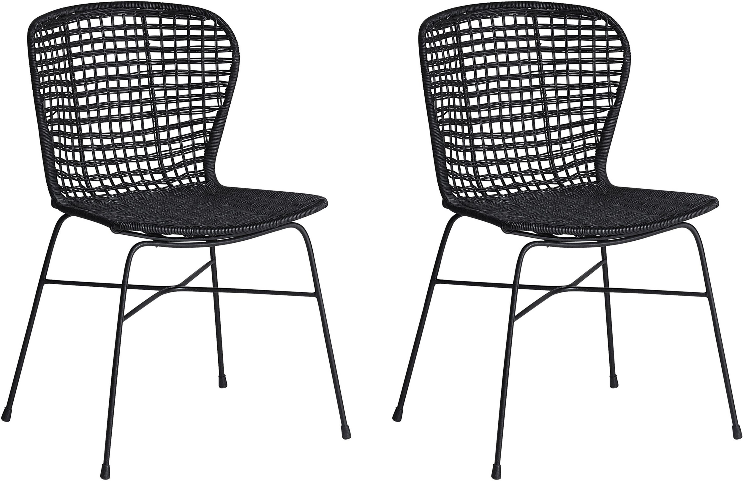 Beliani Set of 2 Dining Chairs Black Rattan Wicker Metal Frame Rustic Indoor Boho Design