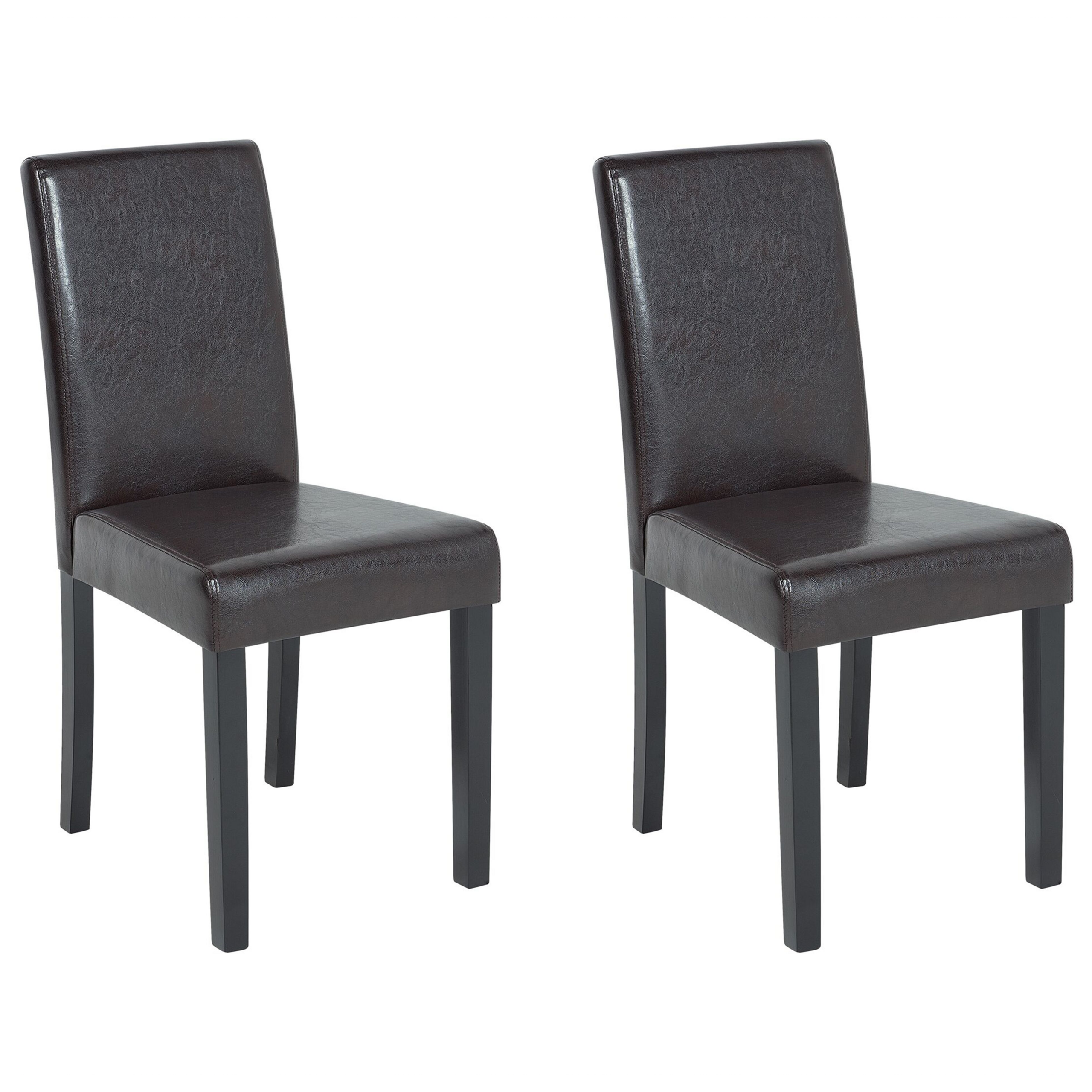 Beliani Set of 2 Dining Chairs Brown Faux Leather Wooden Legs Traditional