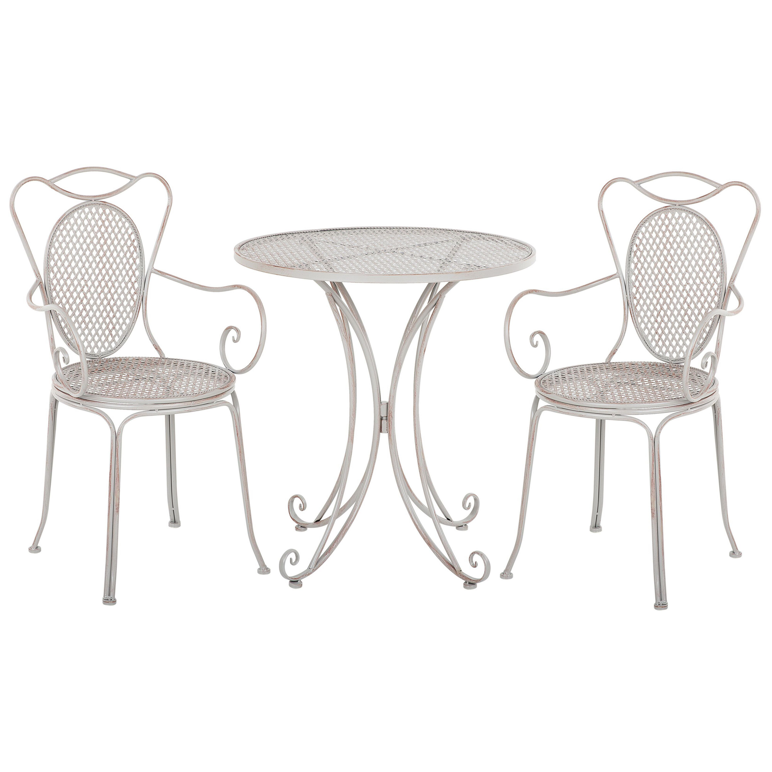 Beliani Bistro Set Grey Table 2 Chairs Shabby Chic French