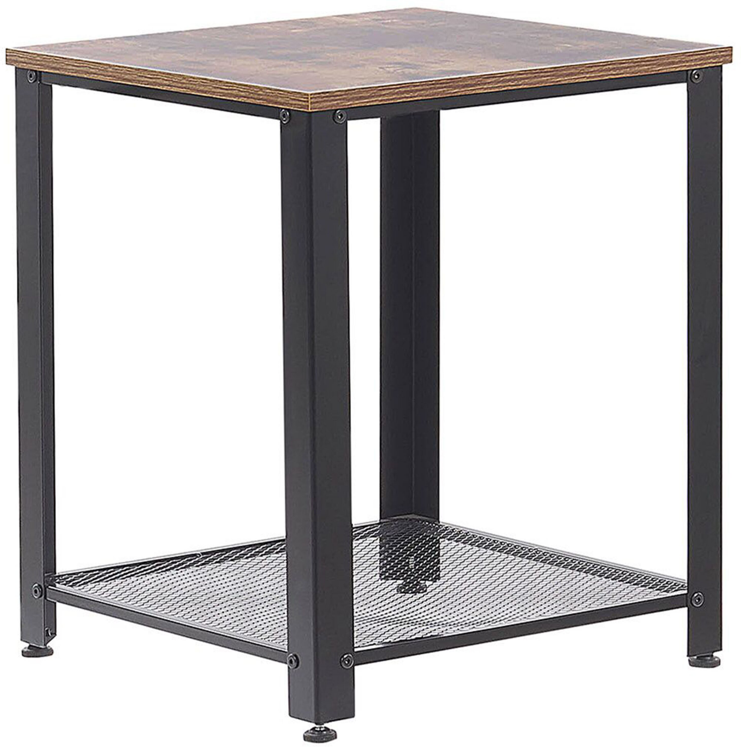 Beliani Side End Table Dark Wood Tabletop Metal Black Frame Industrial Shelf Square 45 cm