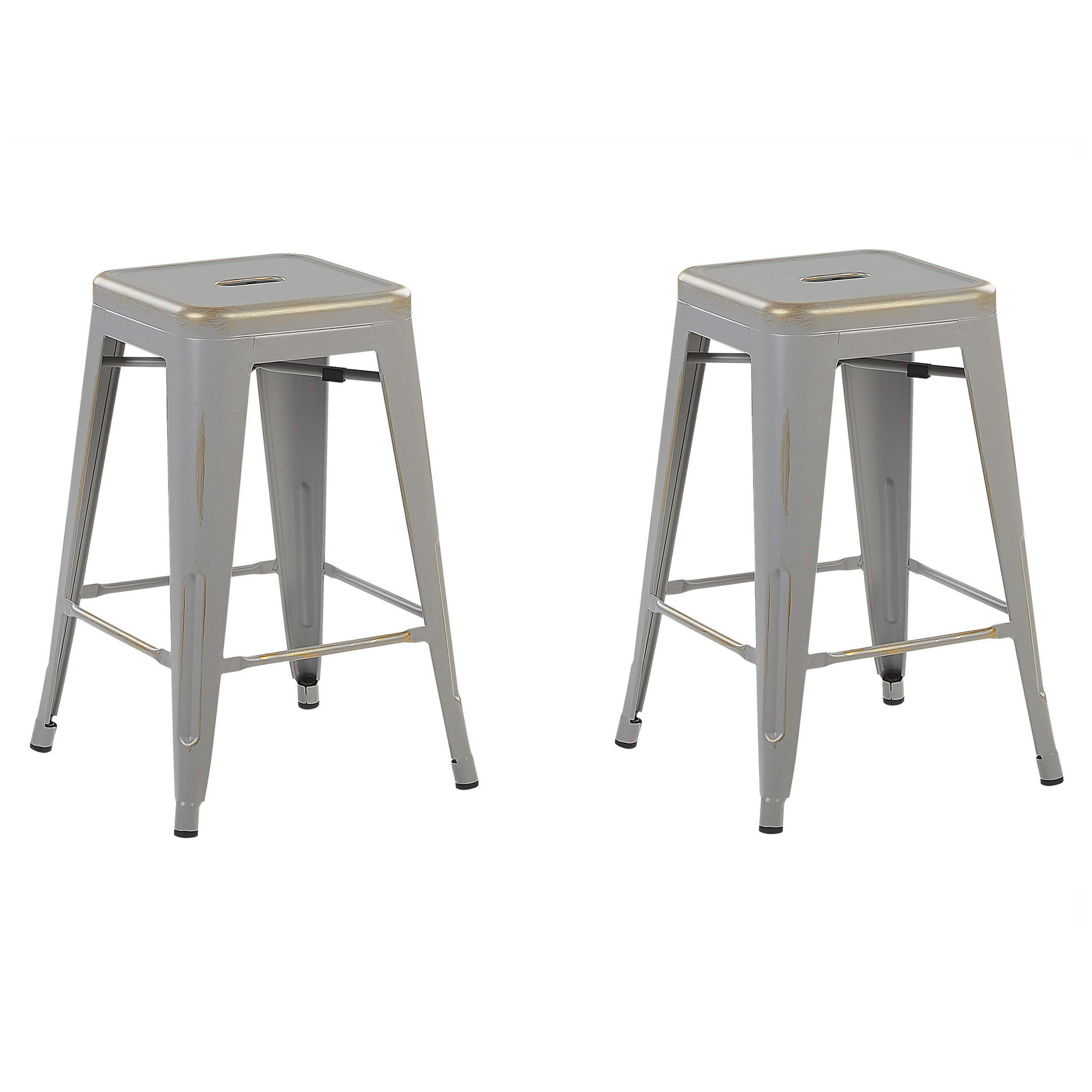 Beliani Set of 2 Bar Stools Silver with Gold Metal 60 cm Stackable Counter Height Industrial