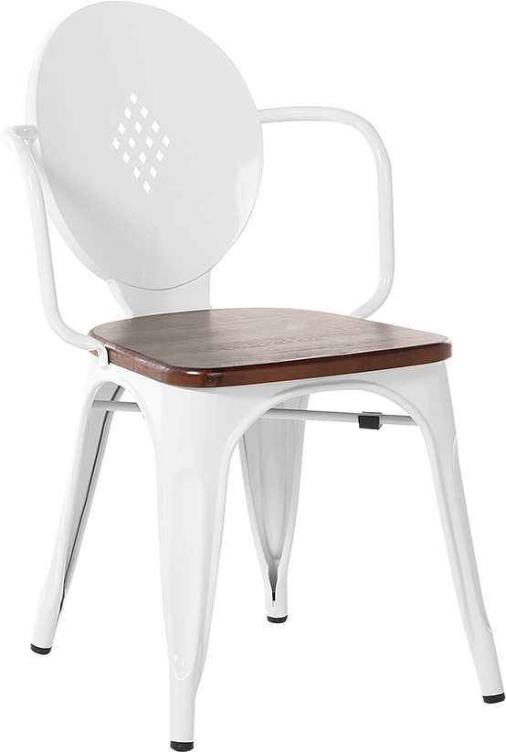 Beliani Dining Chair White Steel Wooden Seat Industrial Style