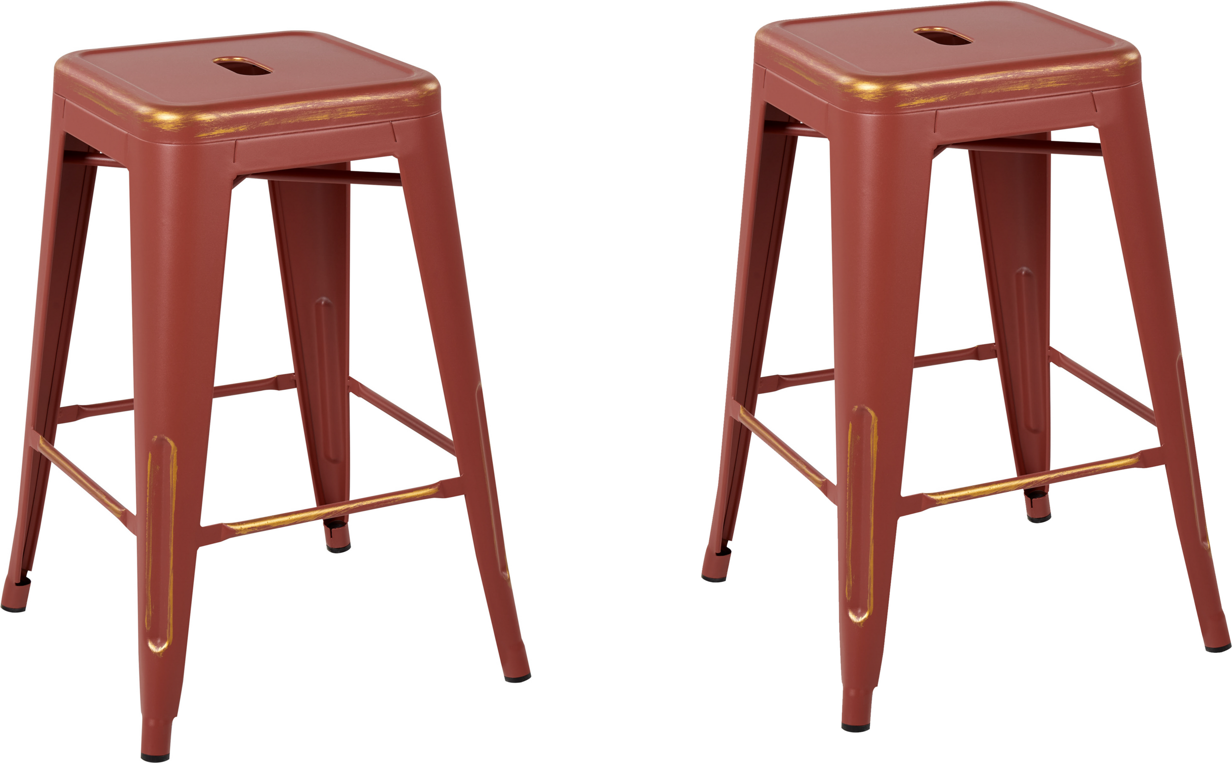 Beliani Set of 2 Bar Stools Red with Gold Metal 60 cm Stackable Counter Height Industrial