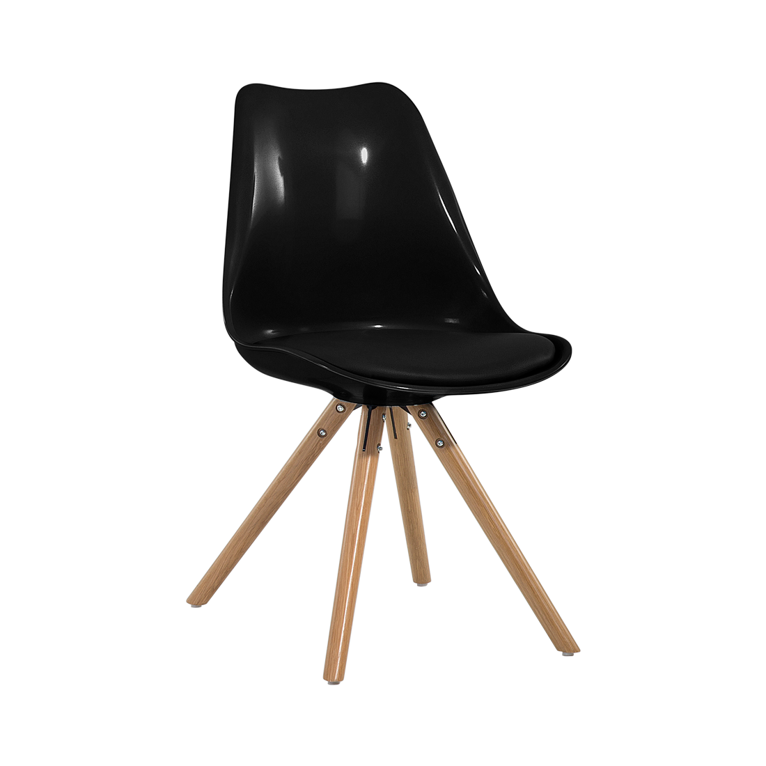 Beliani Dining Chairs Black Faux Leather Seat Sleek Wooden Legs Modern