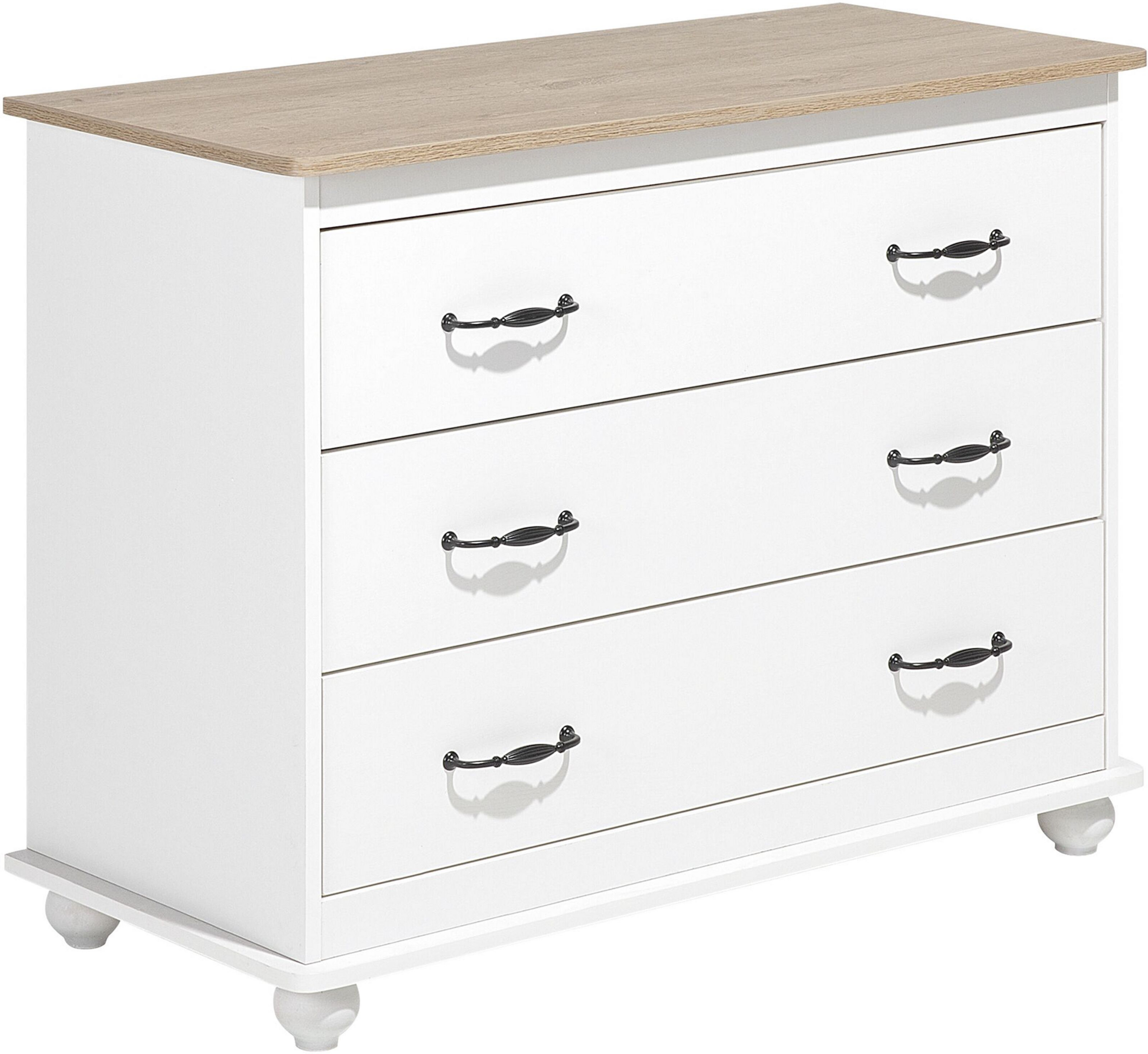 Beliani Chest of Drawers White 3 Drawers Sideboard Storage Unit Shabby Chic French Design