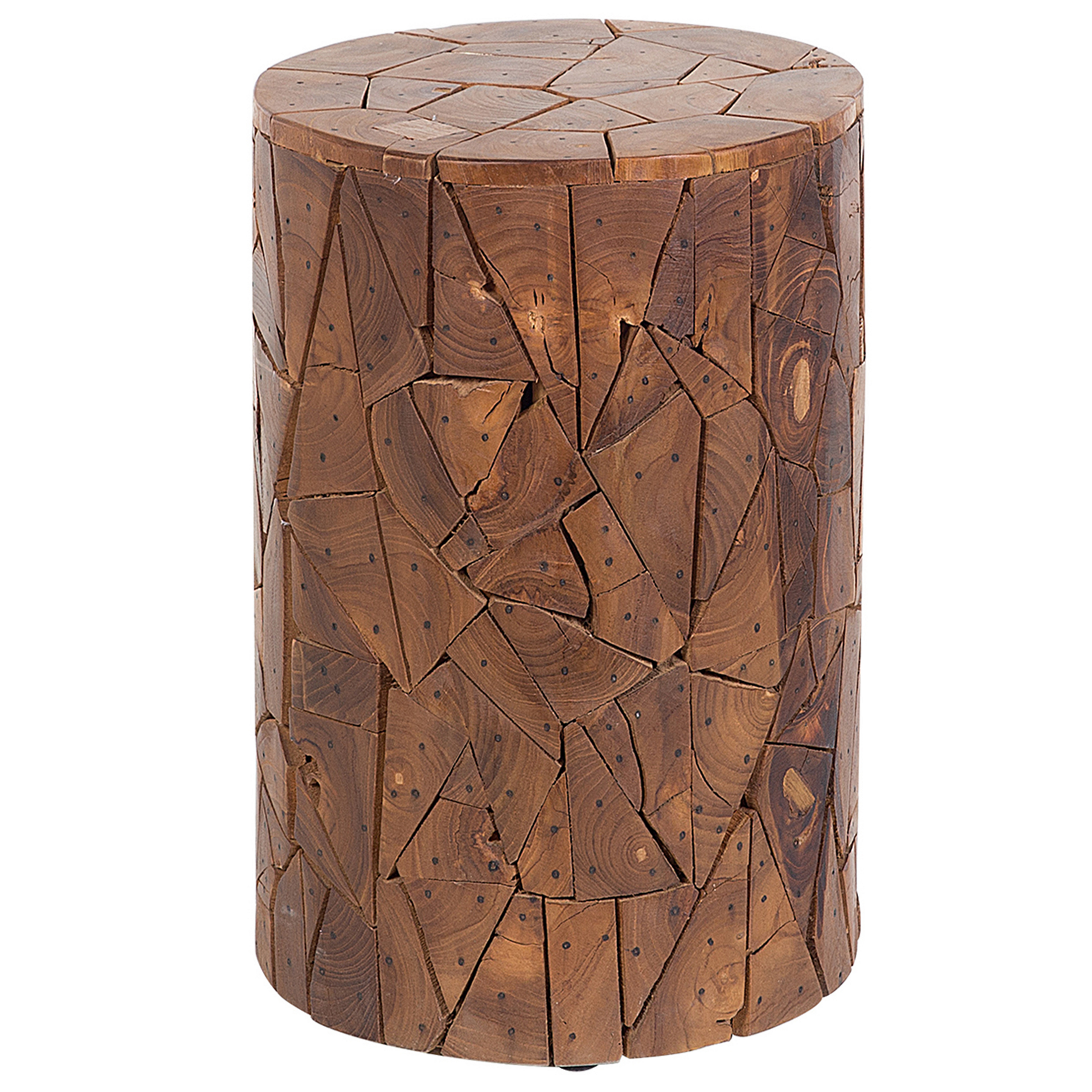 Beliani Side Table Light Teak Wood Round Shape Natural Colour Retro Country