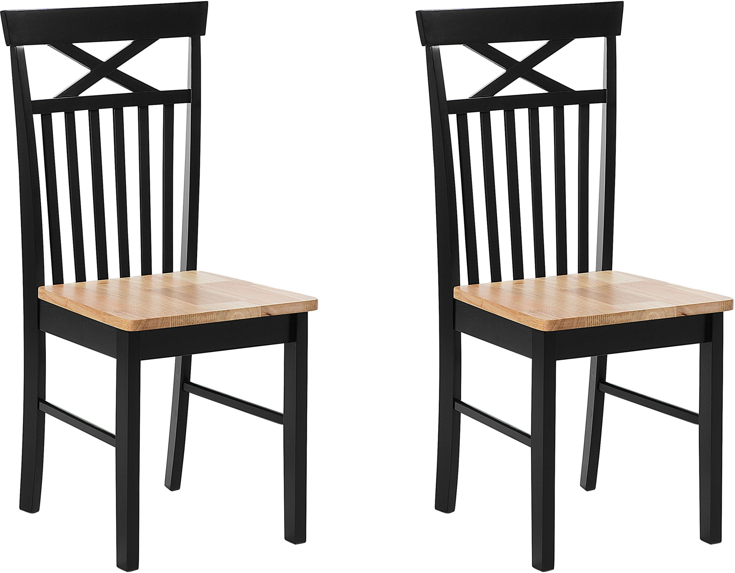 Beliani Set of 2 Dining Chairs Black with Light Wood Traditional Style