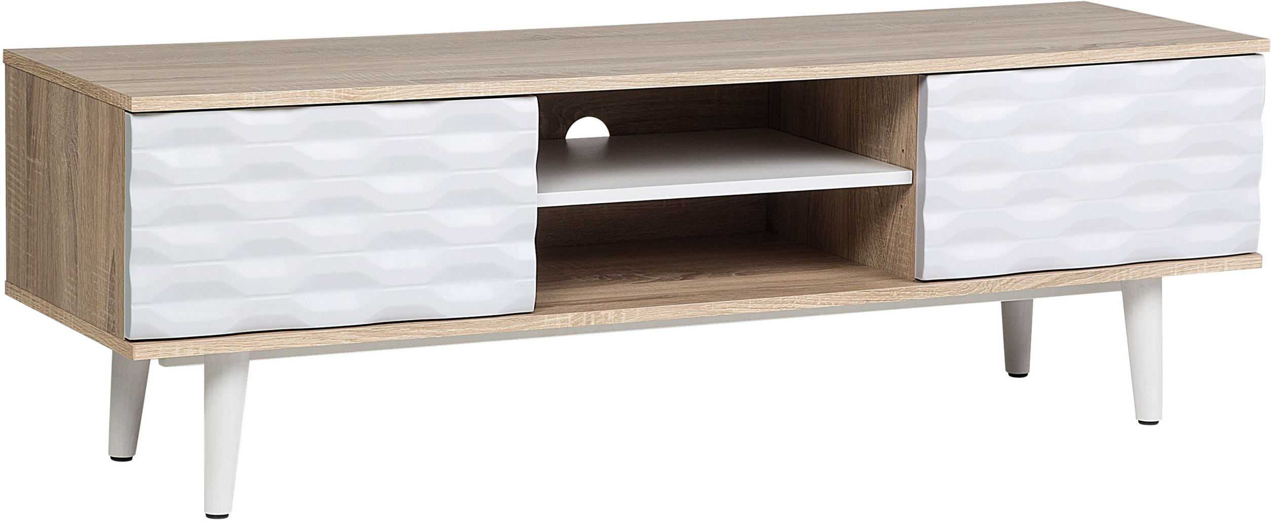 Beliani TV Stand White and Light Wood for up to 60 ʺ TV with 2 Drawers and Open Shelves