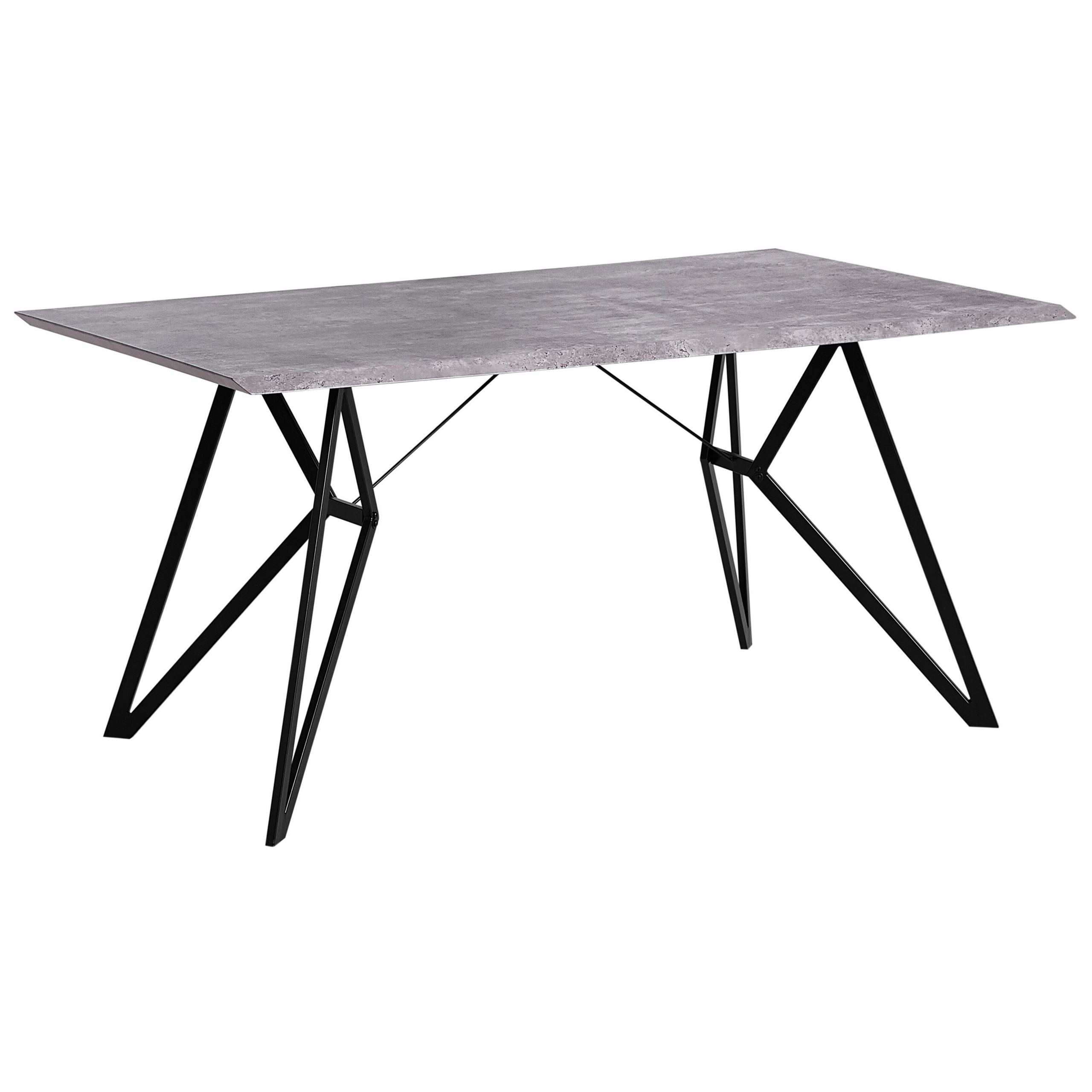 Beliani Dining Table Concrete Effect 160 x 90 cm Black Metal Legs Industrial Kitchen