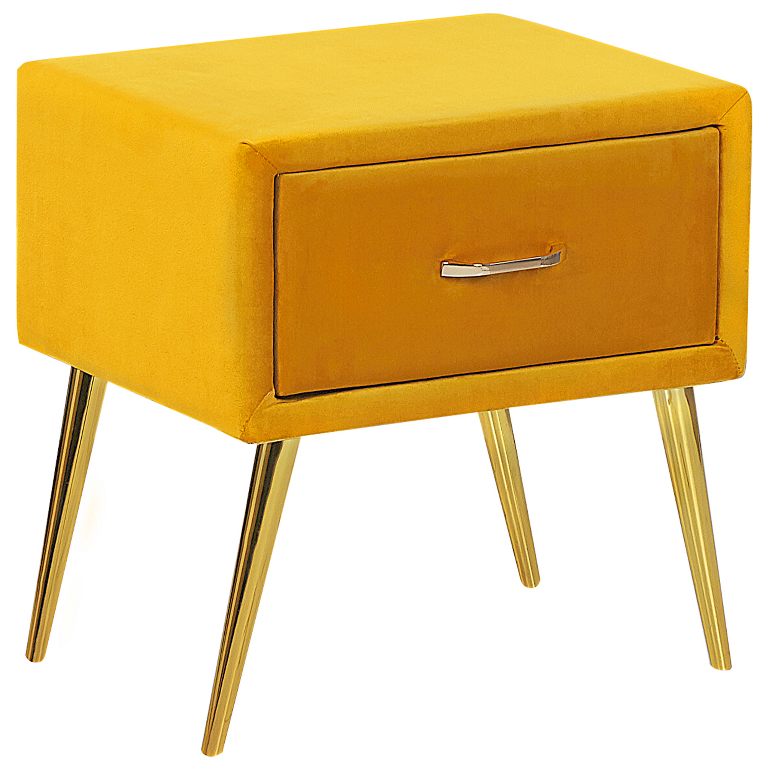 Beliani Bedside Table Yellow Velvet Upholstery Nightstand 1 Drawer Minimalist Design Bedroom Furniture