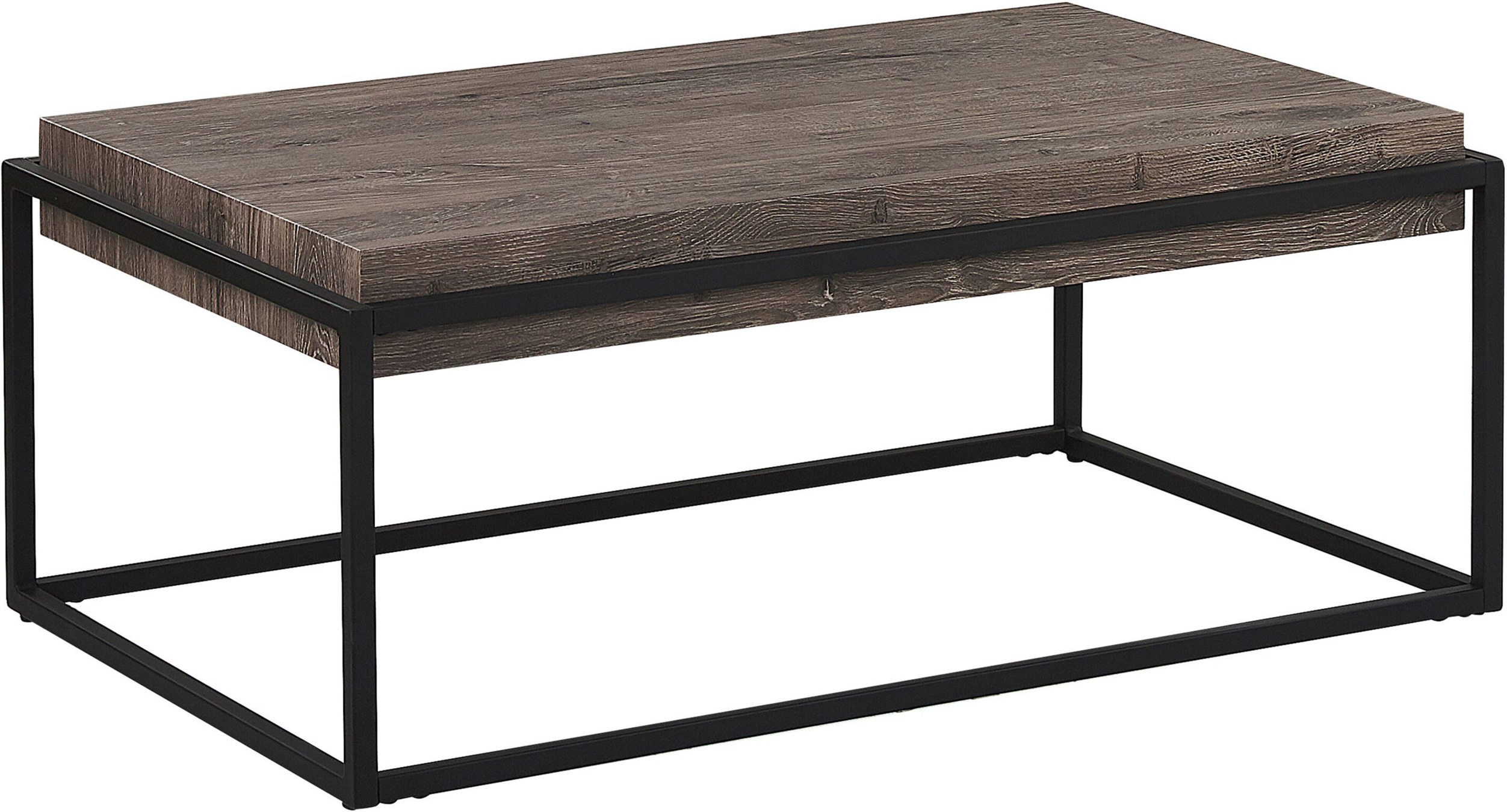 Beliani Coffee Table Light Wood Top Black Metal Frame 115 x 64 cm Rectangular Industrial Living Room