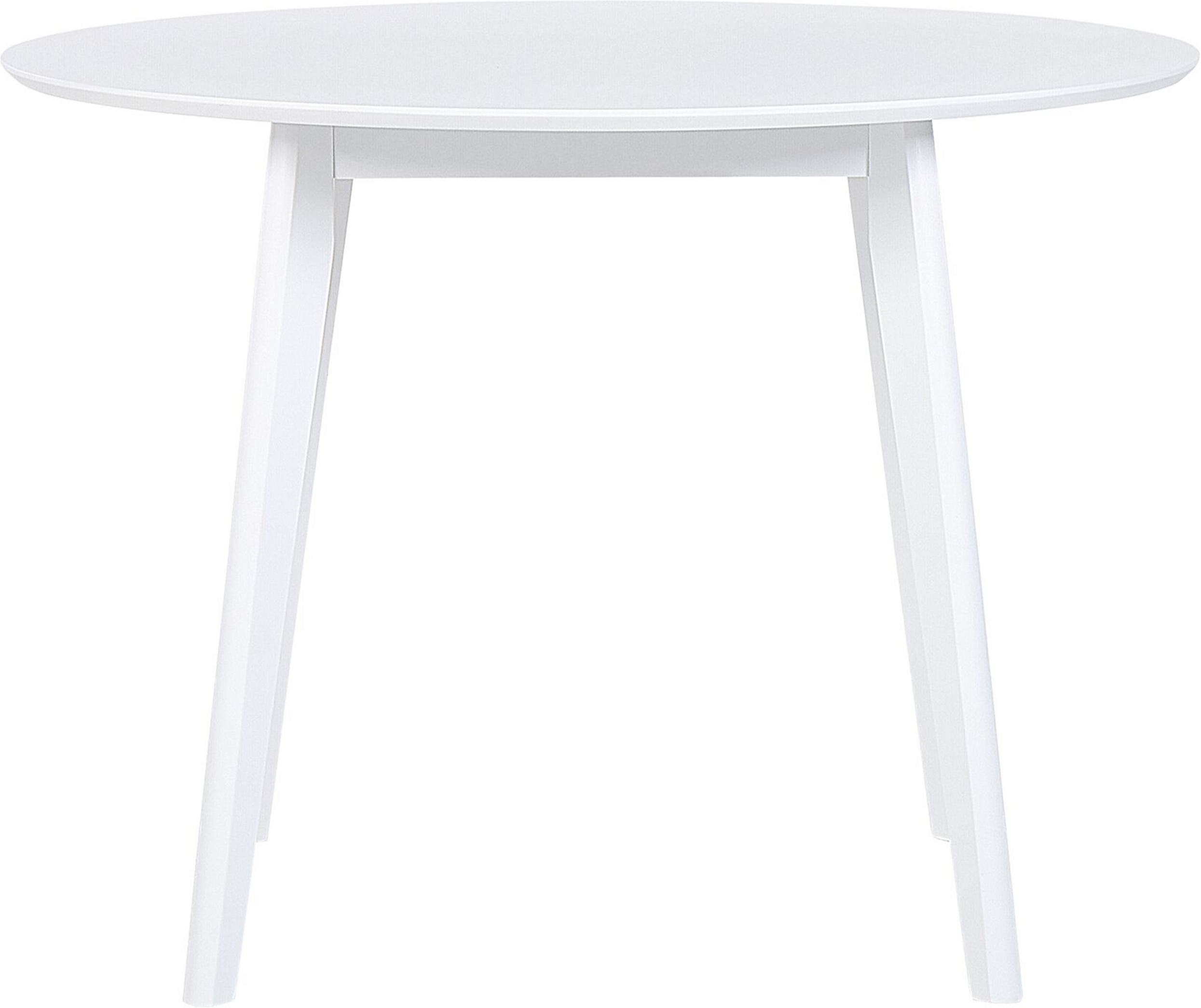 Beliani Dining Table White MDF 100 cm Round Top Wooden Legs Scandinavian Kitchen Table