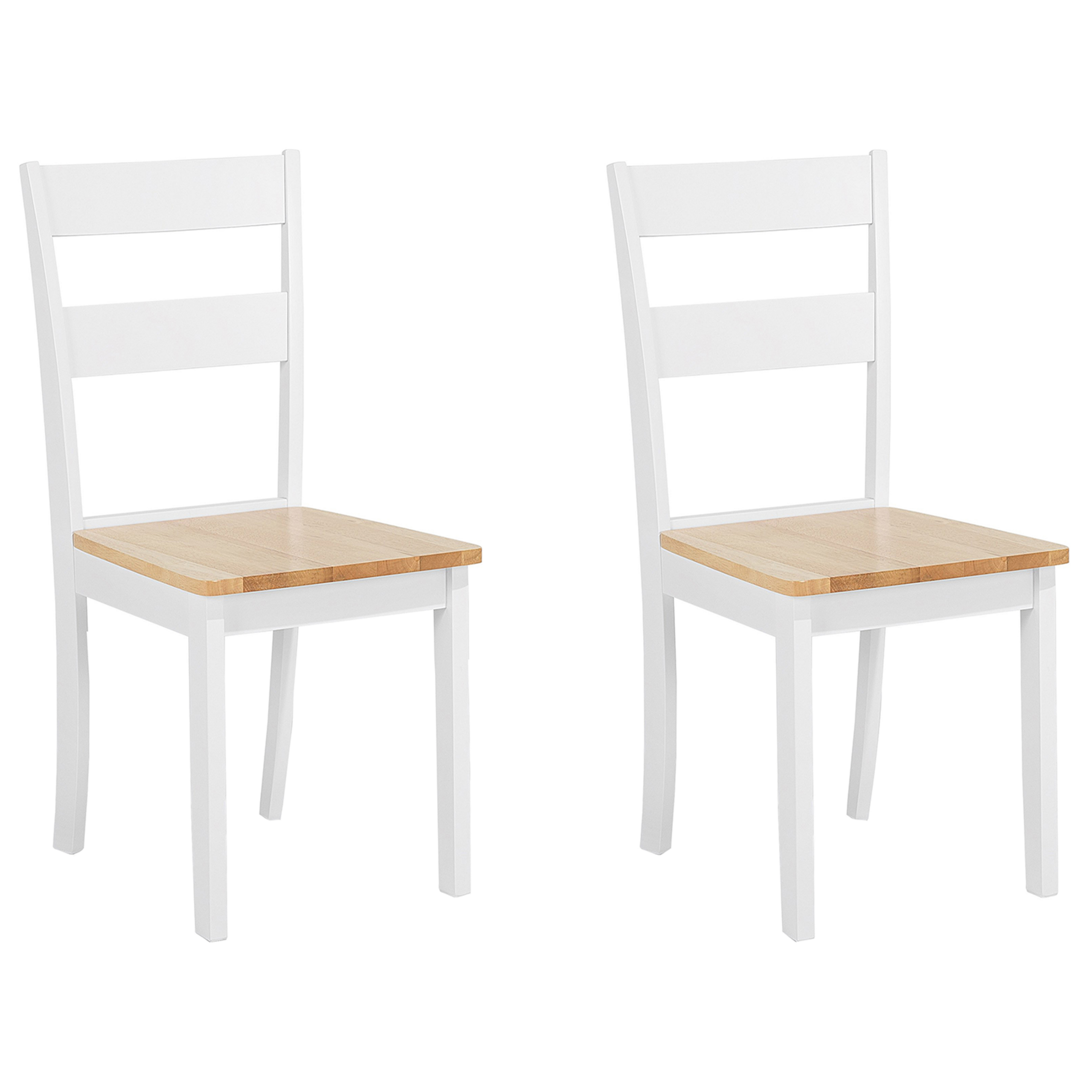 Beliani Set of 2 Dining Chairs White and Light Rubberwood Slat Back Cottage Style