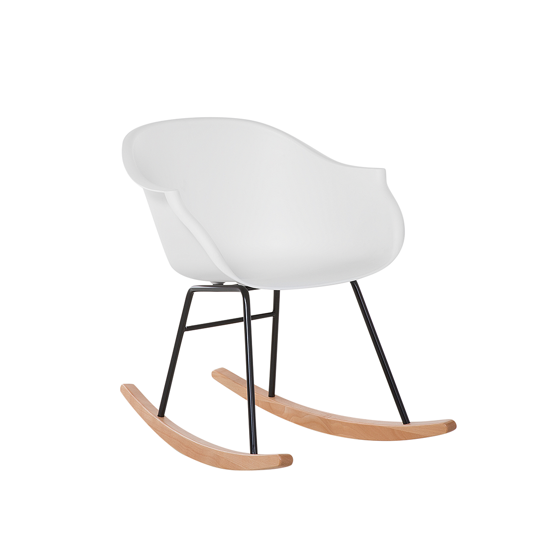 Beliani Rocking Chair White Synthetic Material Metal Legs Shell Seat Solid Wood Skates Modern Scandinavian Style