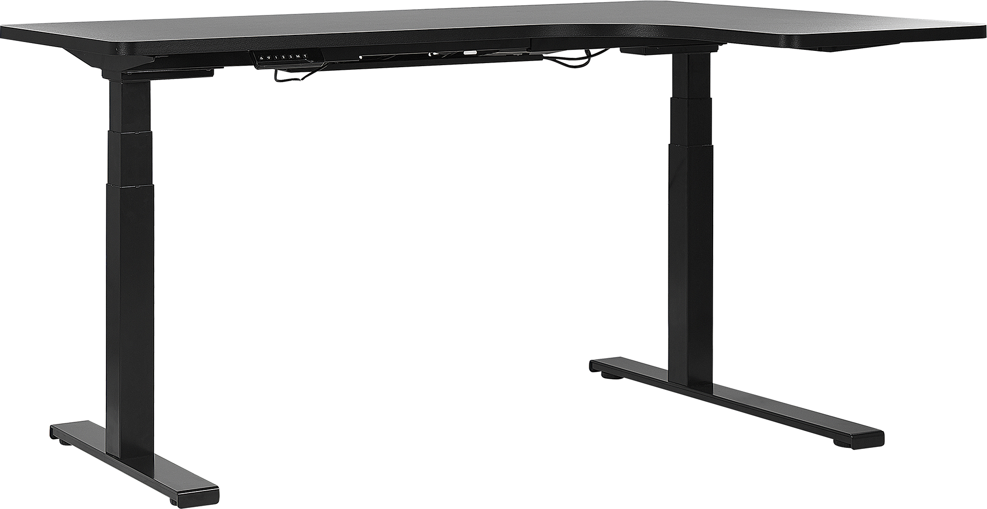 Beliani Right Corner Desk Black Tabletop 160 x 110 cm Electric Height Adjustable Steel Frame Sit and Stand Modern Design