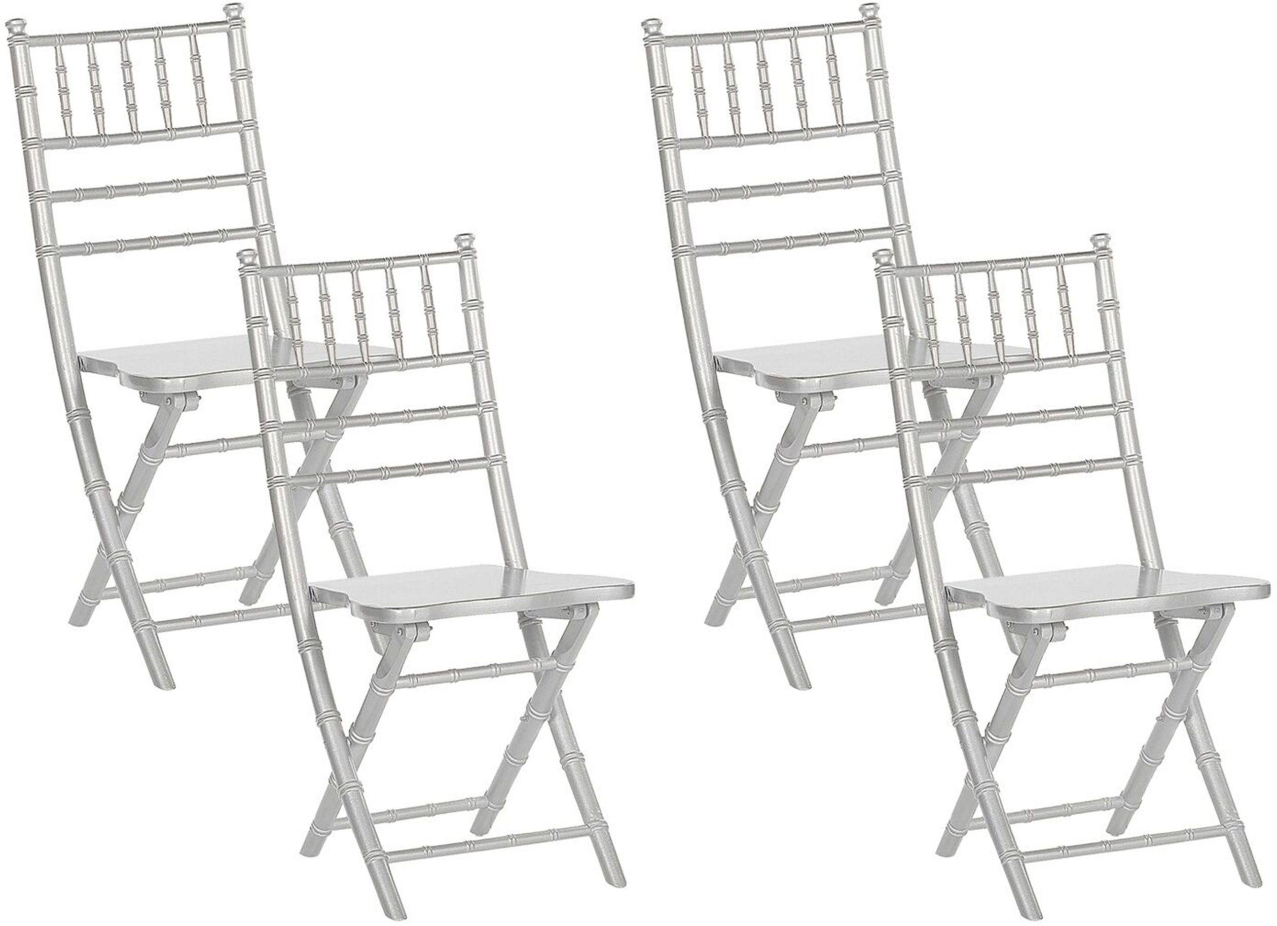 Beliani Set of 4 Folding Chairs Silver Beechwood Dining Room Chairs Contemporary Style