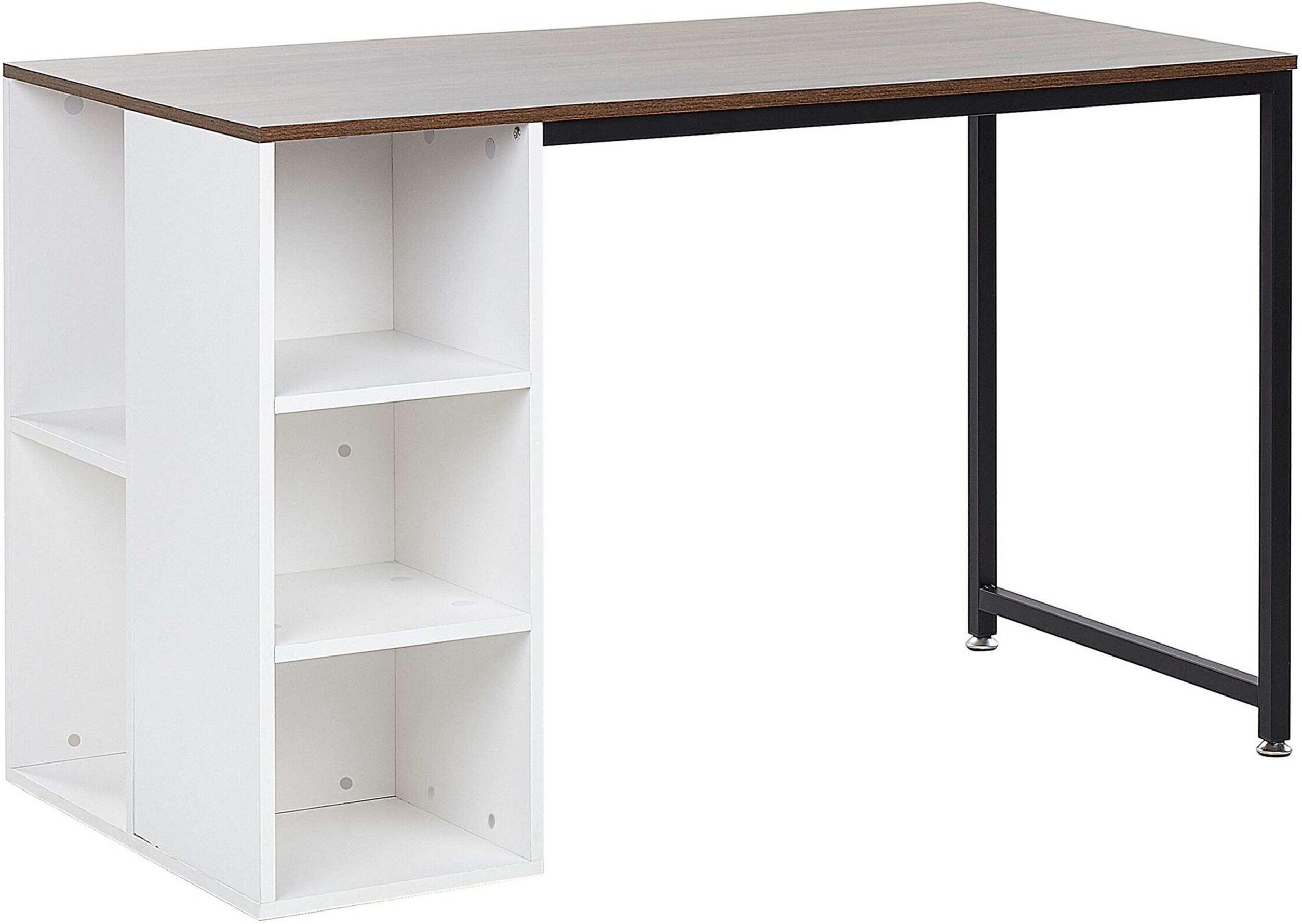 Beliani Home Desk Dark Wood Top Black Metal Steel Leg White Shelves Storage 120 x 60 cm